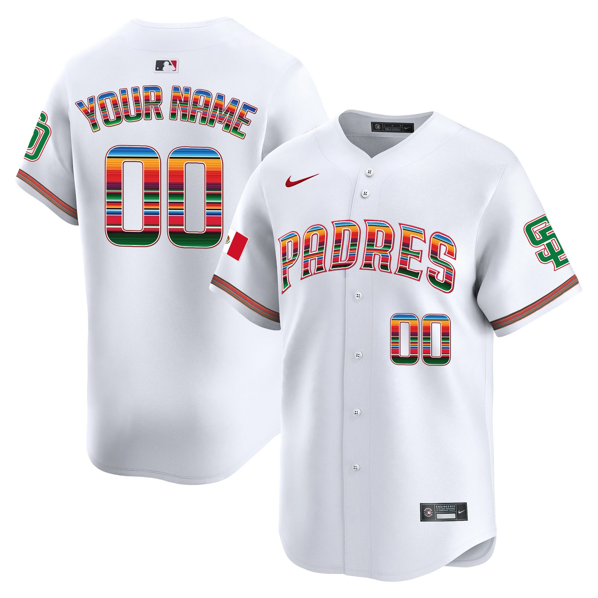 San Diego Padres Mexico Premier Limited Custom White Jersey - All Stitched