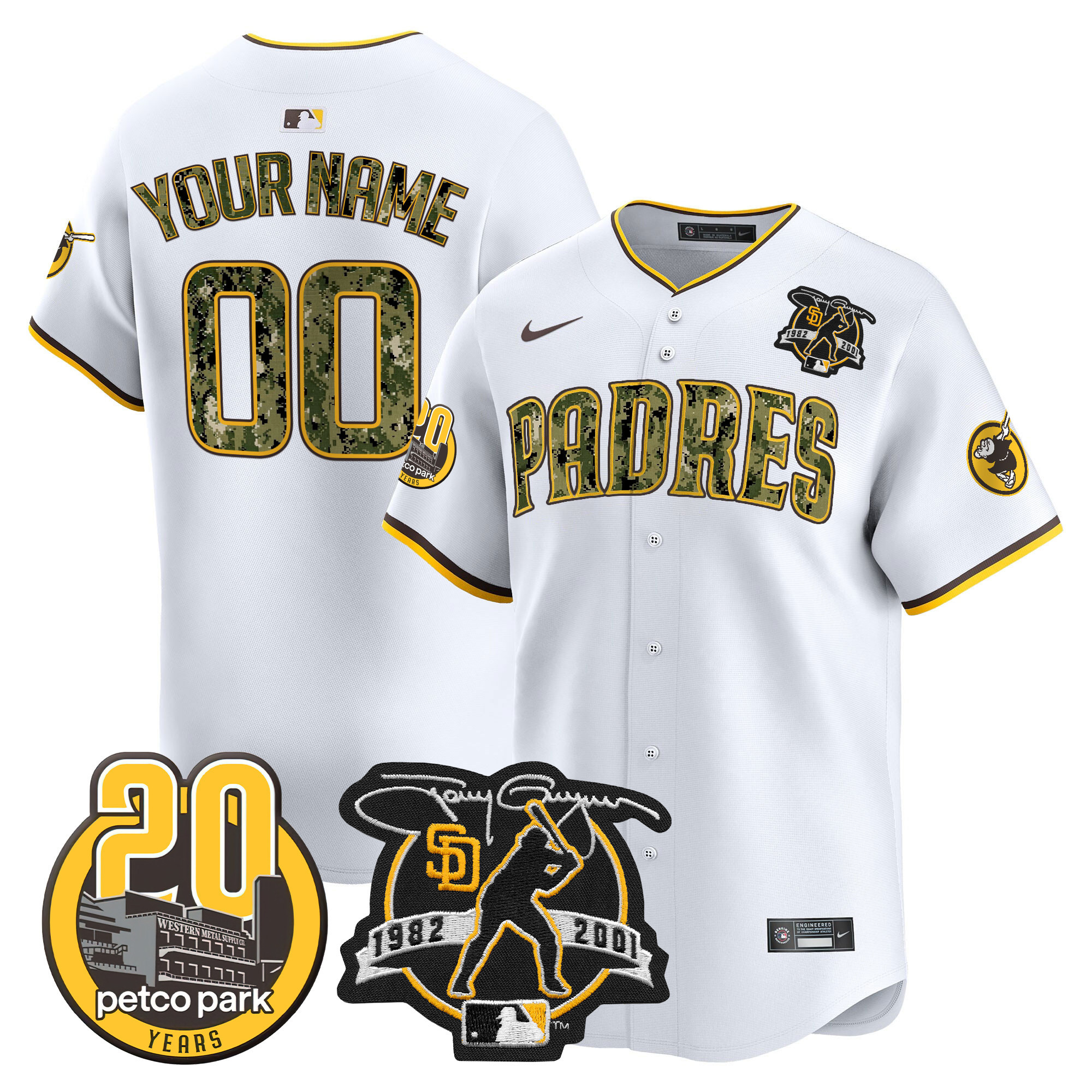 San Diego Padres Tony Gwynn & Petco Park 20th Patch USMC Vapor Premier Limited Custom V2 White Jersey - All Stitched