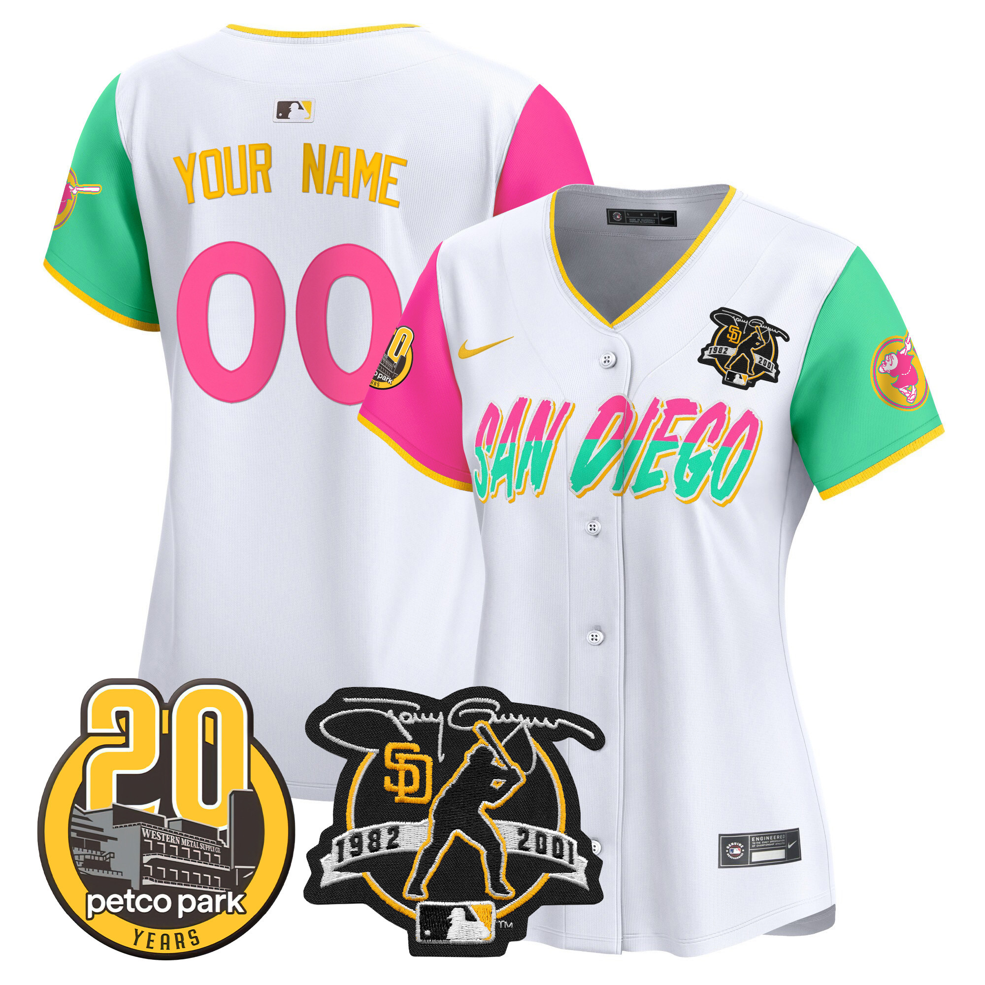 San Diego Padres Tony Gwynn & Petco Park 20th Patch Vapor Premier Limited Custom City Connect Jersey - All Stitched