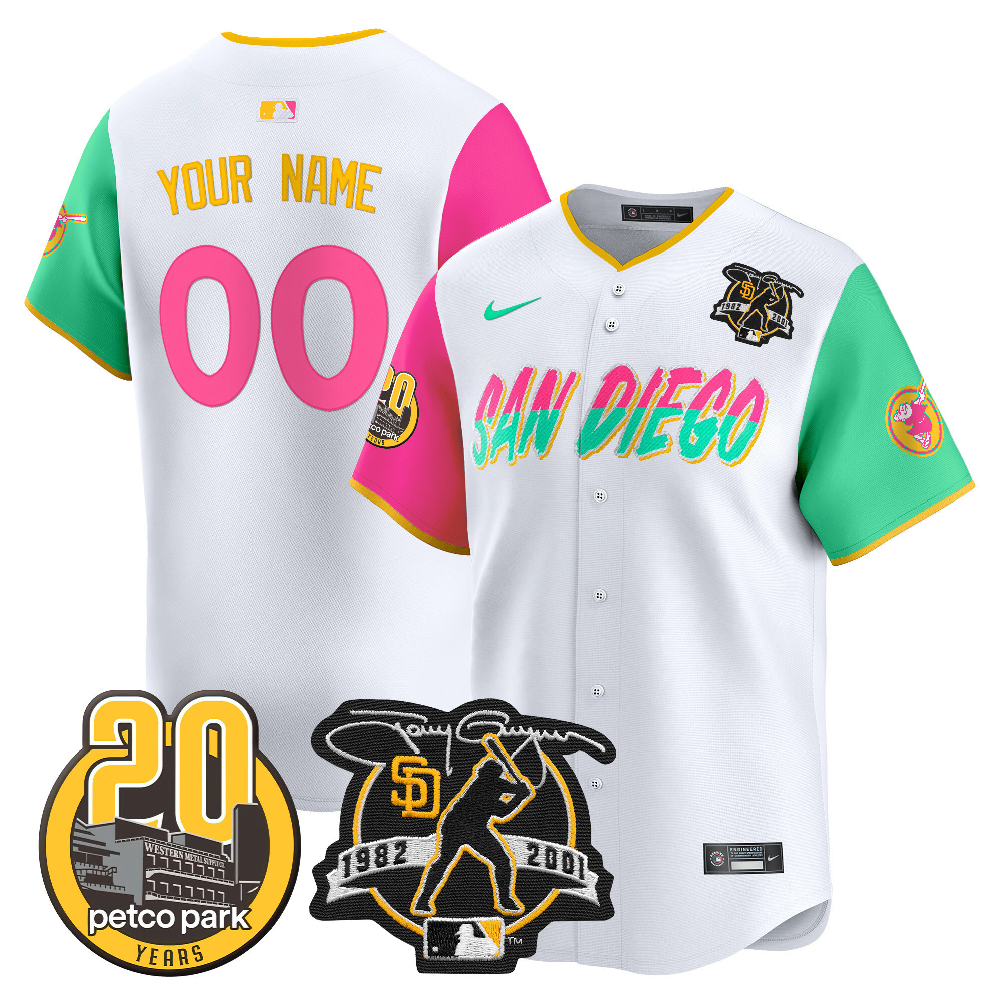 San Diego Padres Tony Gwynn & Petco Park 20th Patch Vapor Premier Limited Custom City Connect Jersey - All Stitched