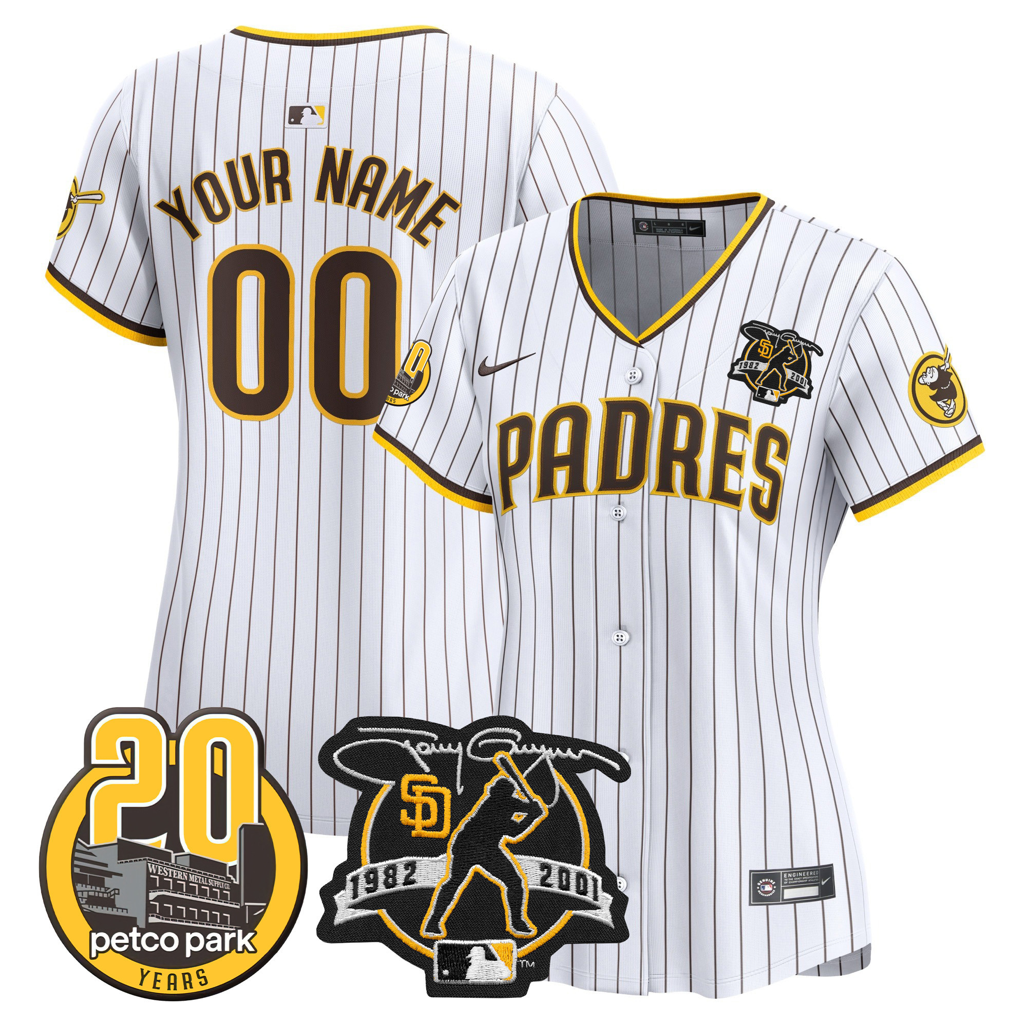 San Diego Padres Tony Gwynn & Petco Park 20th Patch Vapor Premier Limited Custom White Jersey - All Stitched