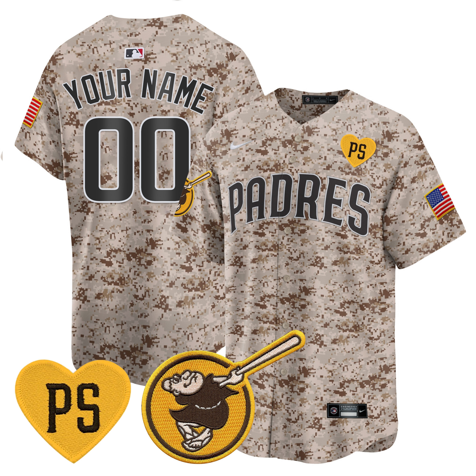 San Diego Padres USMC Alternate Vapor Premier Limited Custom Desert Jersey - All Stitched