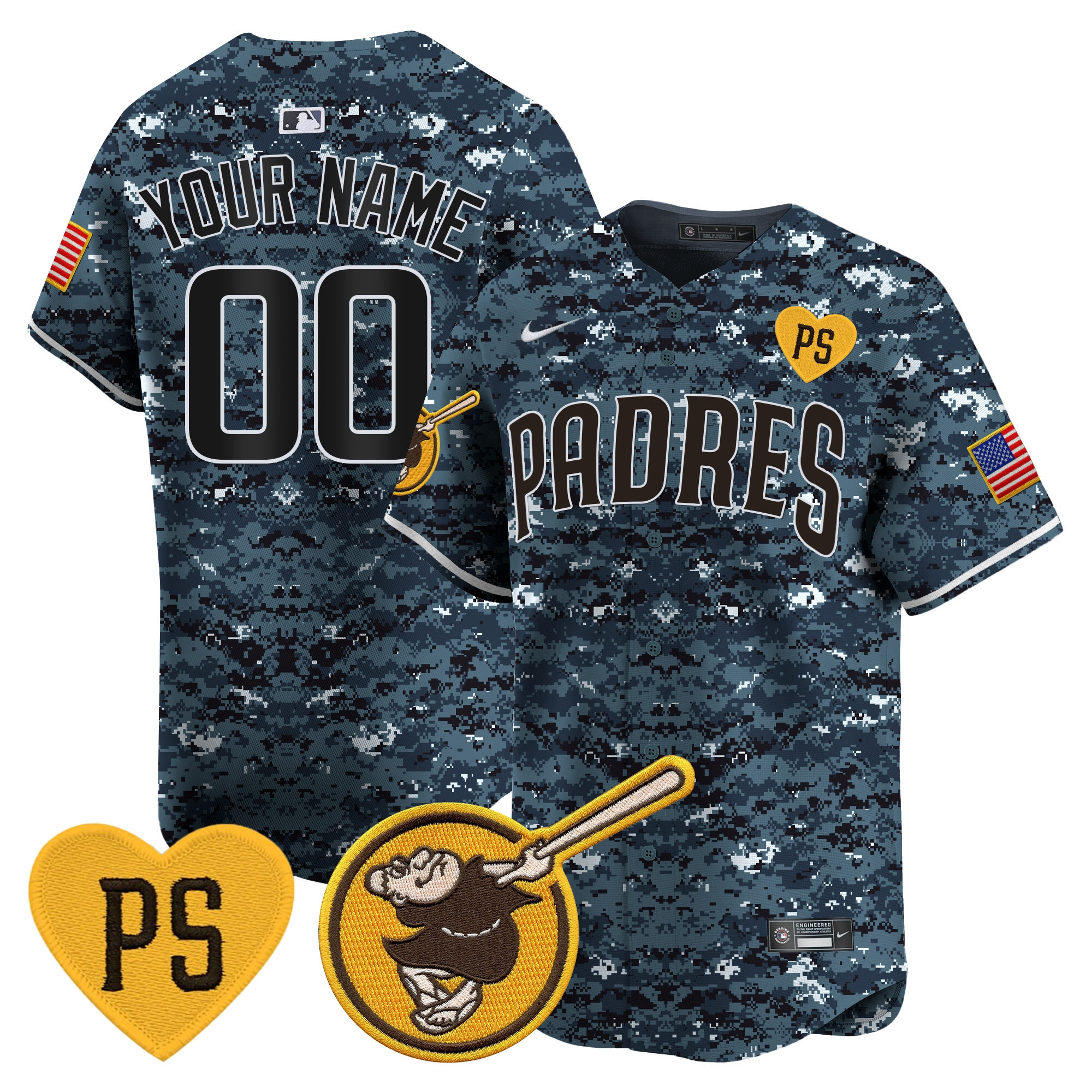 San Diego Padres USMC Alternate Vapor Premier Limited Custom Navy Jersey - All Stitched