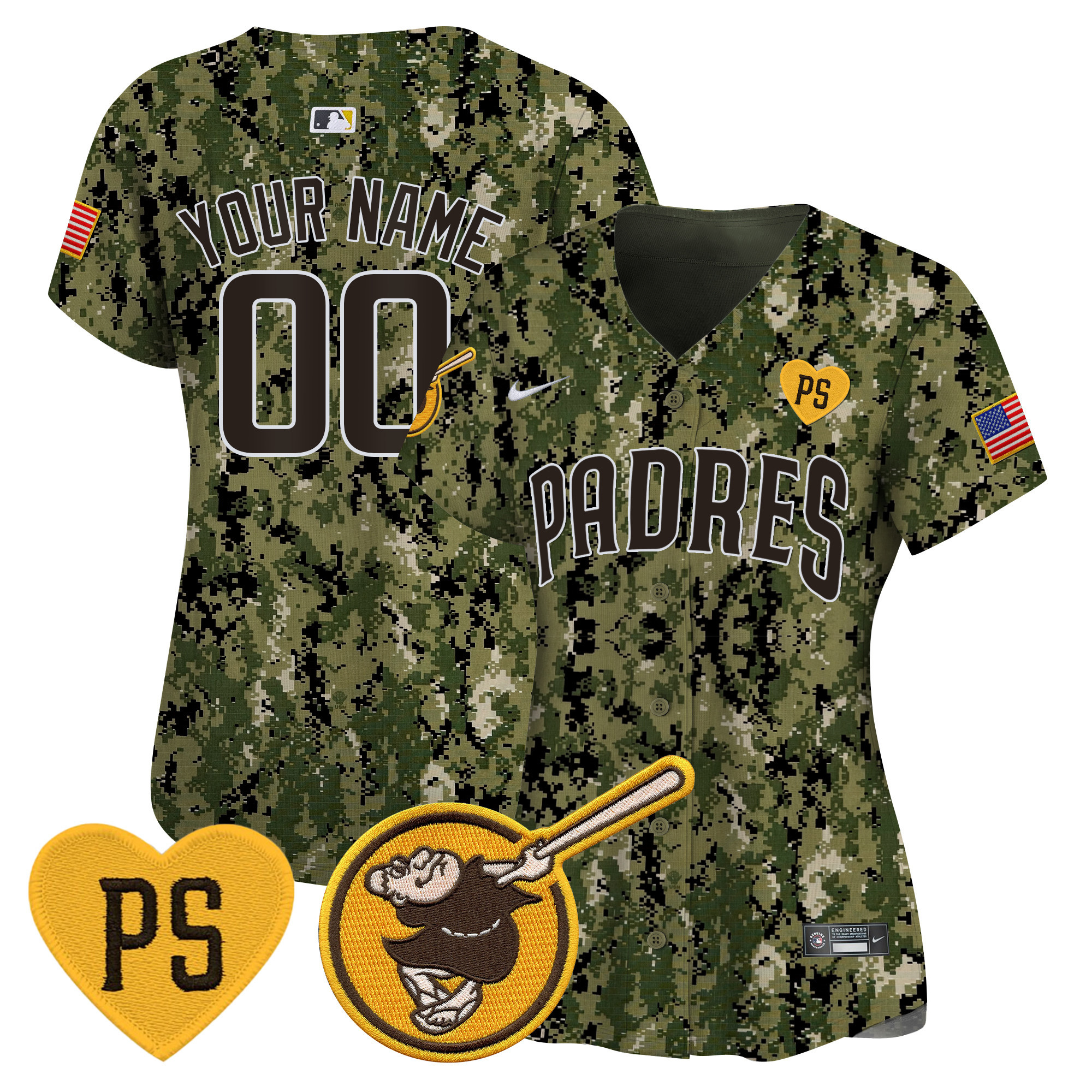 San Diego Padres USMC Alternate Vapor Premier Limited Custom Woodland Jersey - All Stitched