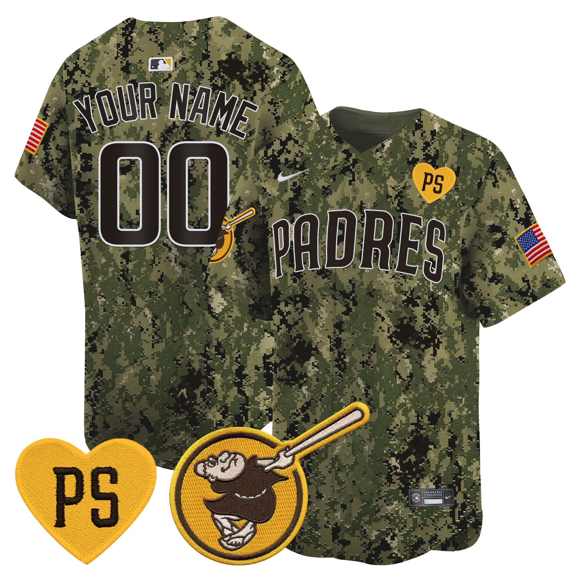 San Diego Padres USMC Alternate Vapor Premier Limited Custom Woodland Jersey - All Stitched