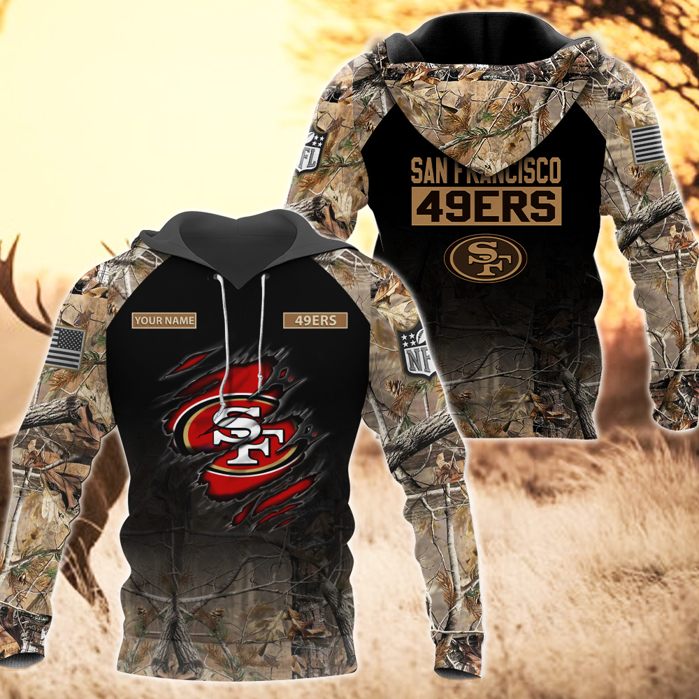 San Francisco 49ers Custom Name Hunting Camo Hoodie