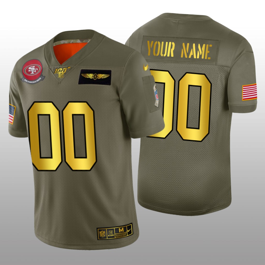 San Francisco 49ers Custom Olive Golden NFL 100 Jersey 2019 Salute to Service - Men's