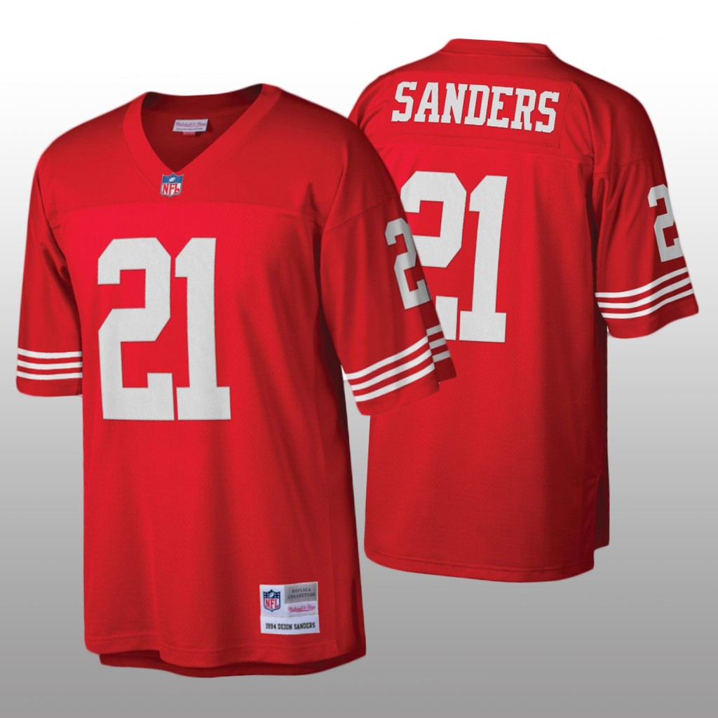 San Francisco 49ers Deion Sanders Mitchell & Ness Scarlet Legacy Jersey - Men's