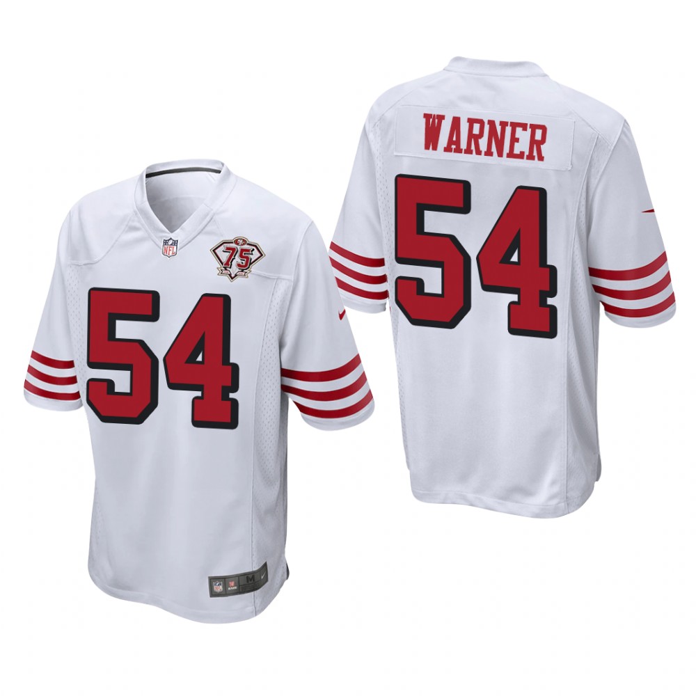 San Francisco 49ers Fred Warner White Throwback Game Jersey 75th Anniversary - Men's