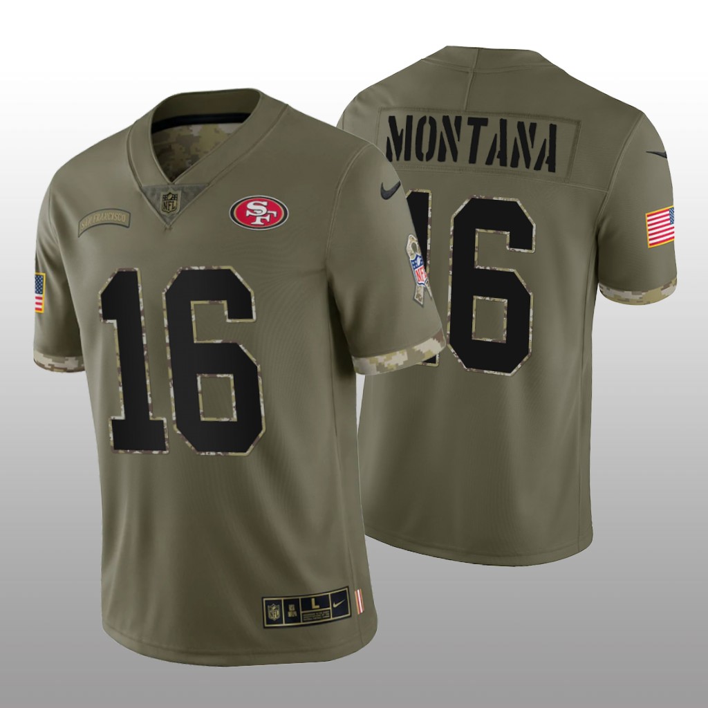 San Francisco 49ers Joe Montana Olive Limited Jersey 2022 Salute To Service - Men's