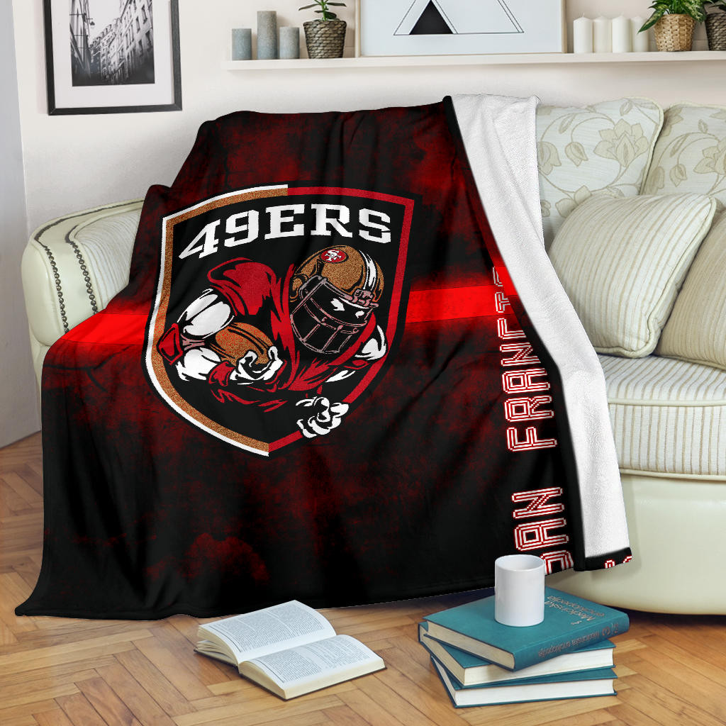San Francisco American Football 49ers Ers Player On Shield Artwork Fleece Blankets
