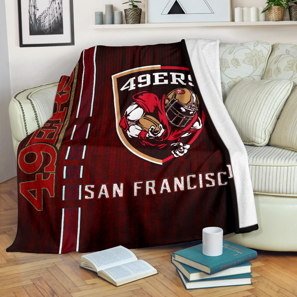 San Francisco American Football 49ers Ers Player On Shield Dark Red Fleece Blankets