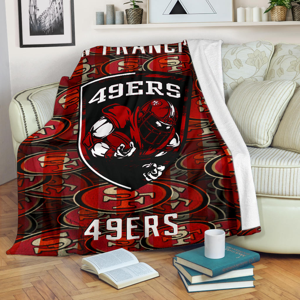 San Francisco American Football 49ers Ers Player On Shield SF Coin Doodle Fleece Blankets