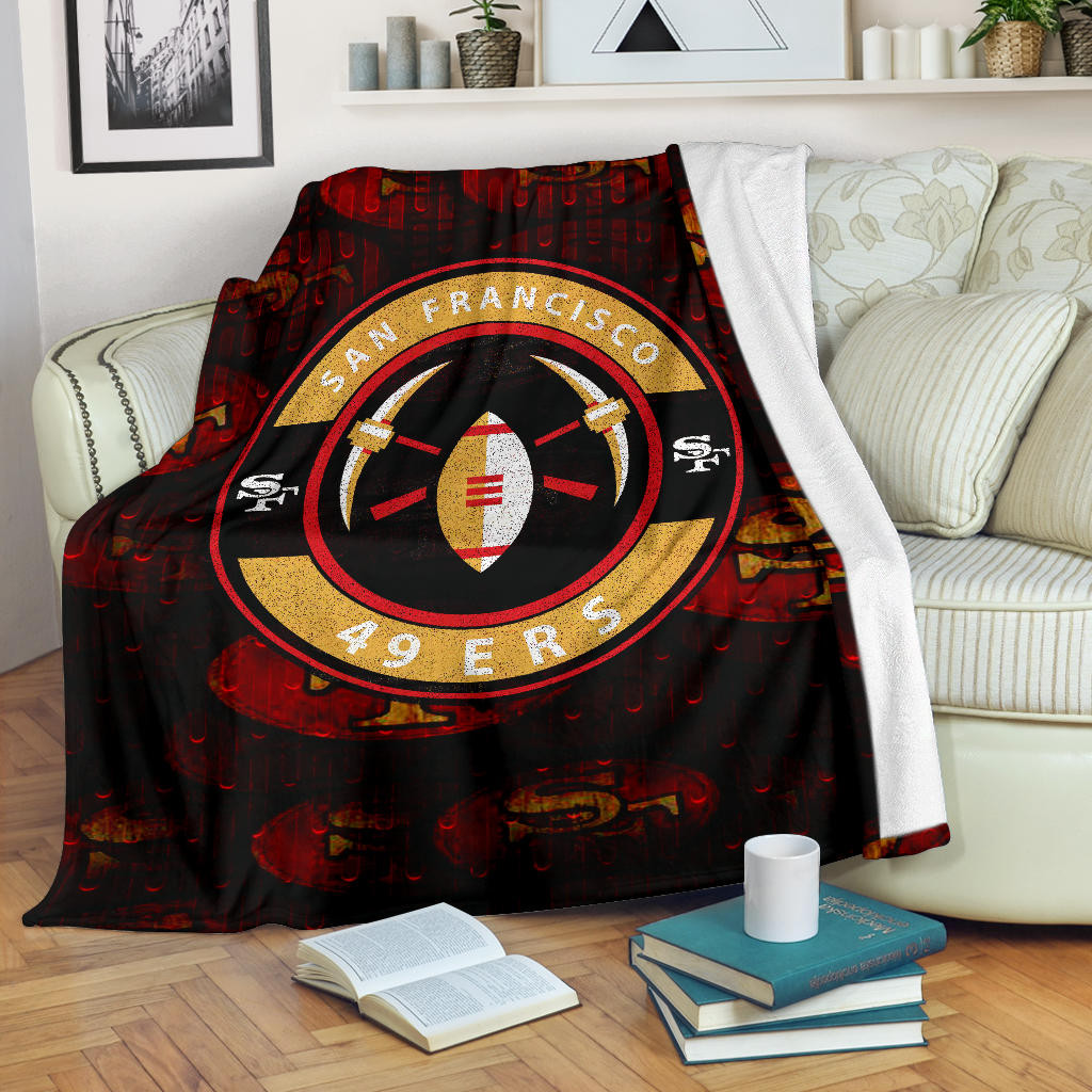 San Francisco American Football 49ers Minimal Rugby Ball With Cross Axes Fleece Blankets