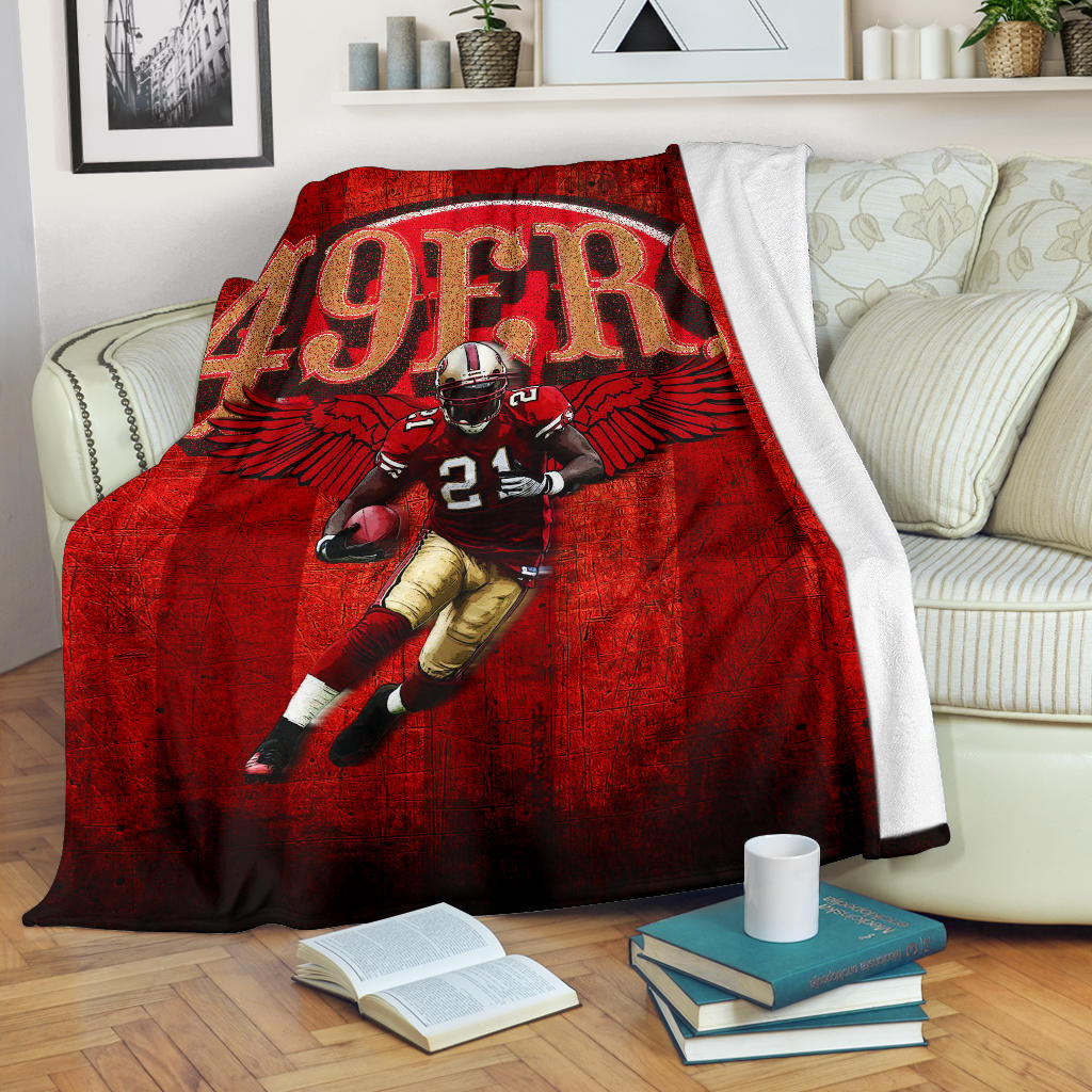 San Francisco American Football 49ers Player 21 With Wings Holding Rugby Ball Fleece Blankets
