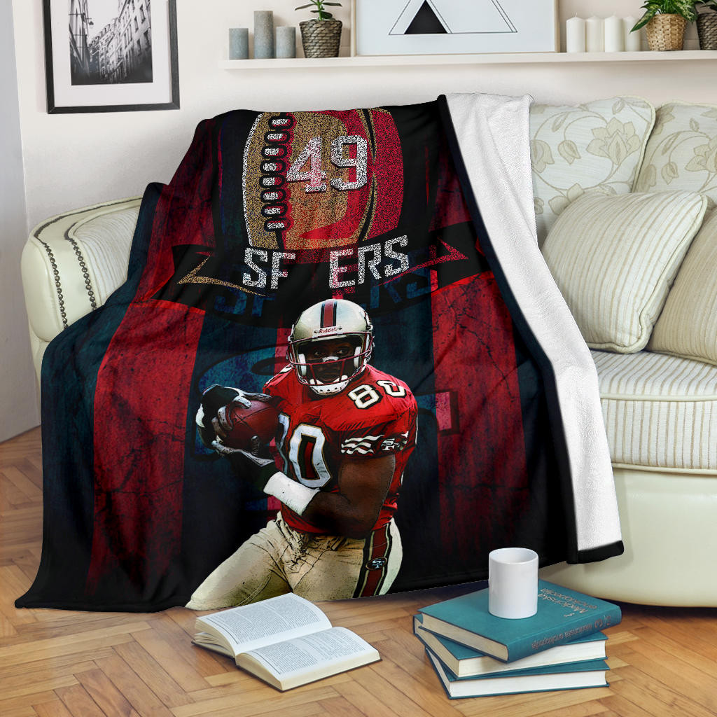 San Francisco American Football 49ers Player 80 Holding Ball Black And Red SF Ers Fleece Blankets
