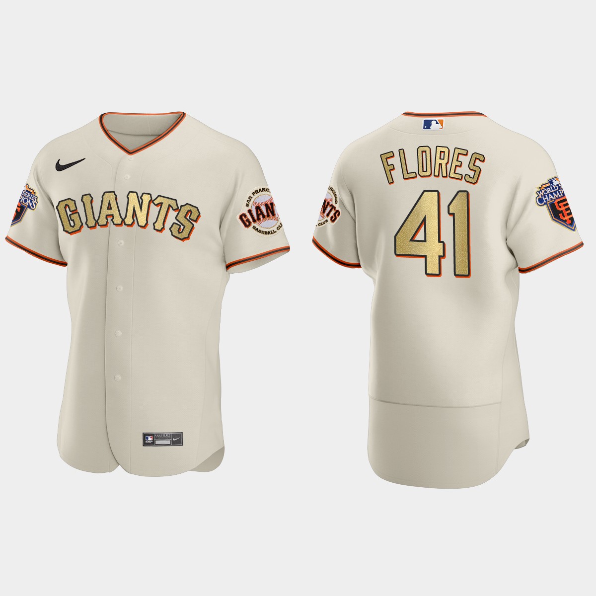 San Francisco Giants Wilmer Flores Cream Gold 2010 World Series Champions Jersey