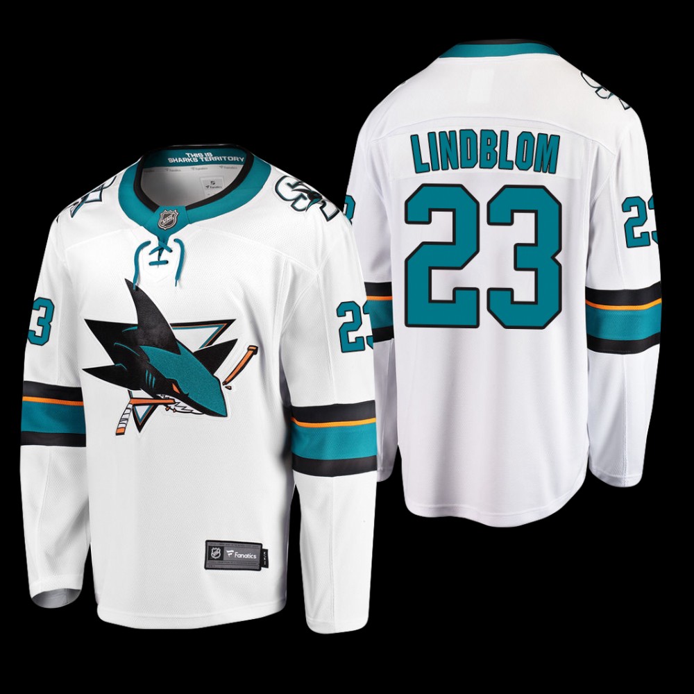 San Jose Sharks #23 Oskar Lindblom White 2022 Away Breakaway Player Jersey