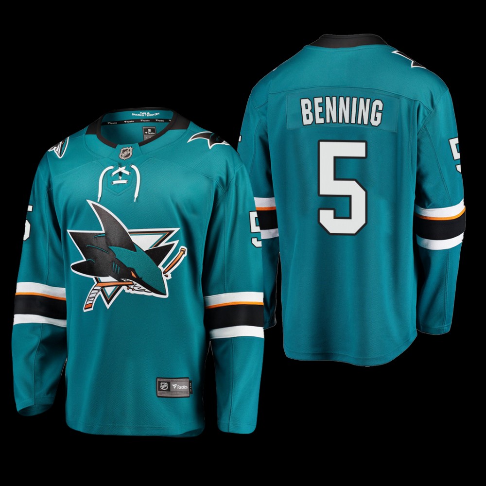 San Jose Sharks #5 Matt Benning Teal 2022 Home Breakaway Player Jersey