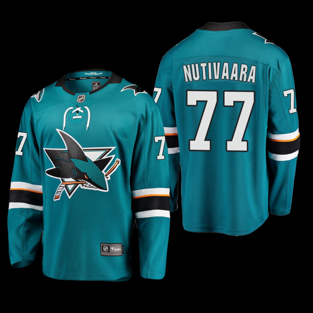 San Jose Sharks #77 Markus Nutivaara Teal 2022 Home Breakaway Player Jersey