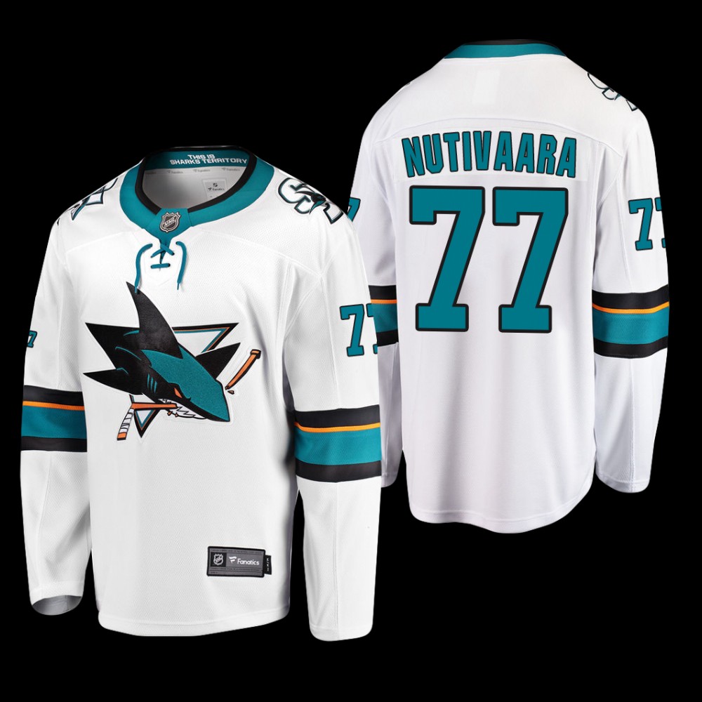 San Jose Sharks #77 Markus Nutivaara White 2022 Away Breakaway Player Jersey