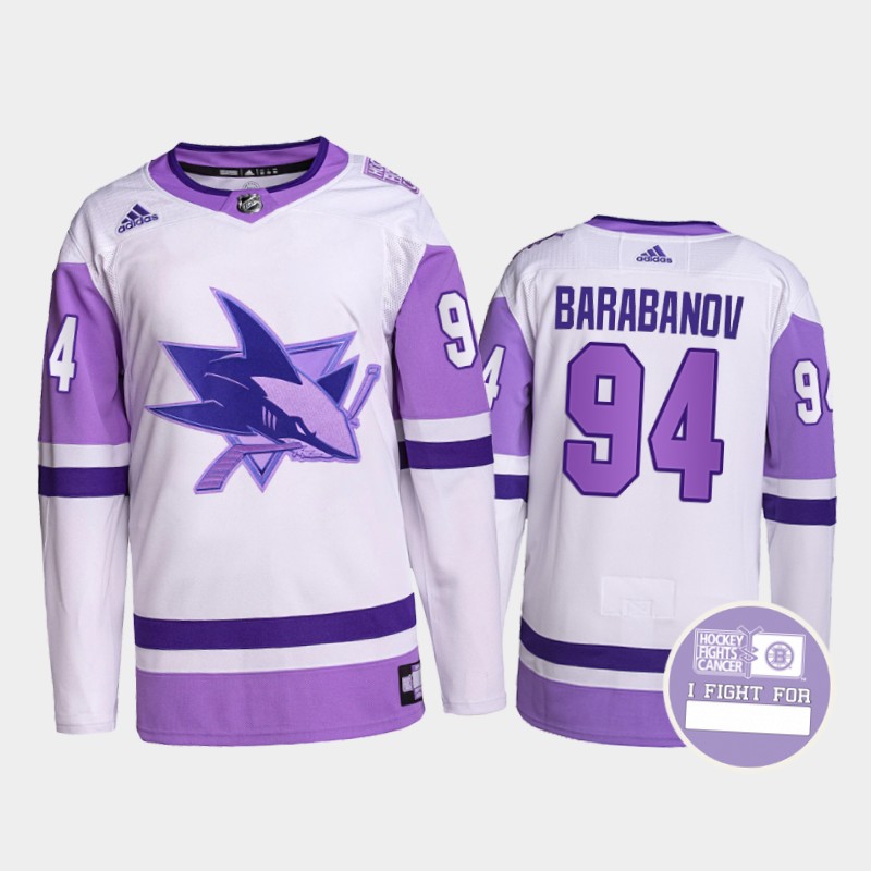 San Jose Sharks Alexander Barabanov #94 Fights Cancer Jersey White Purple Primegreen