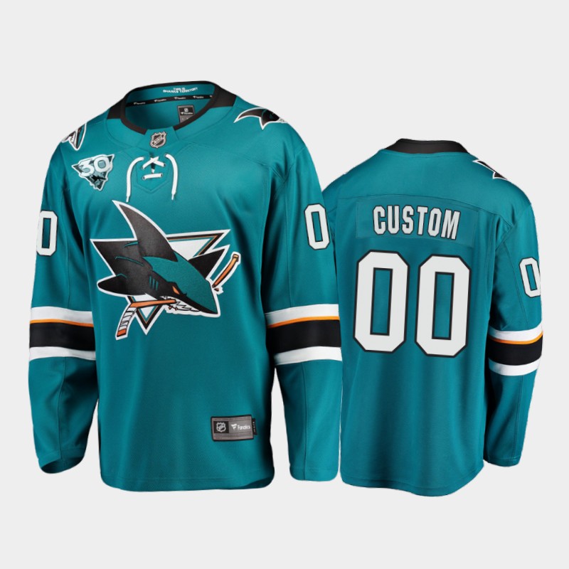 San Jose Sharks Custom #00 2021 Reverse Retro Teal 30th Anniversary Home Jersey