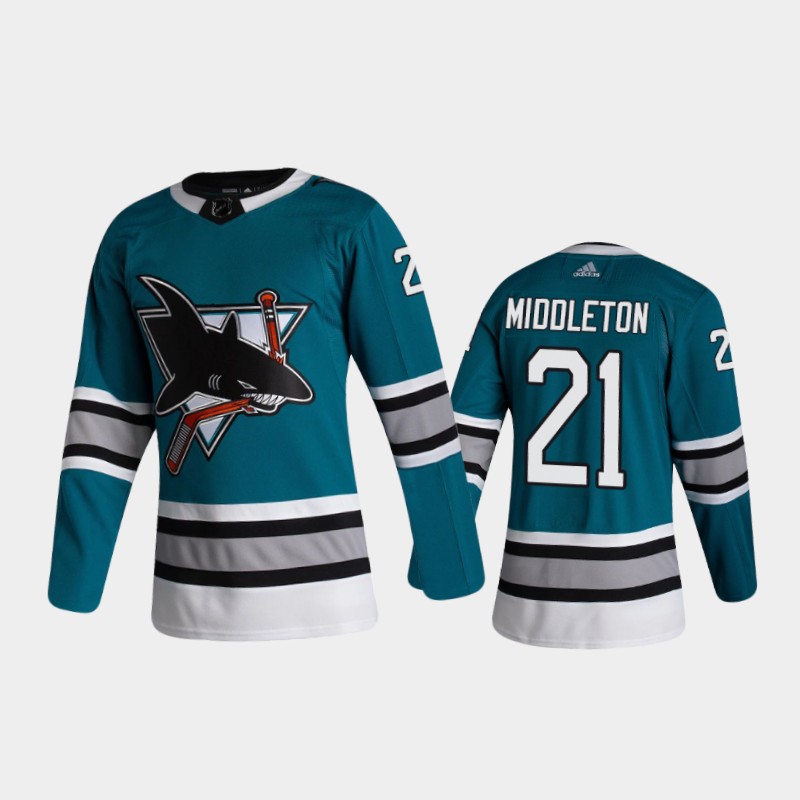 San Jose Sharks Jacob Middleton #21 30th Anniversary Heritage Teal 2020-21 Jersey