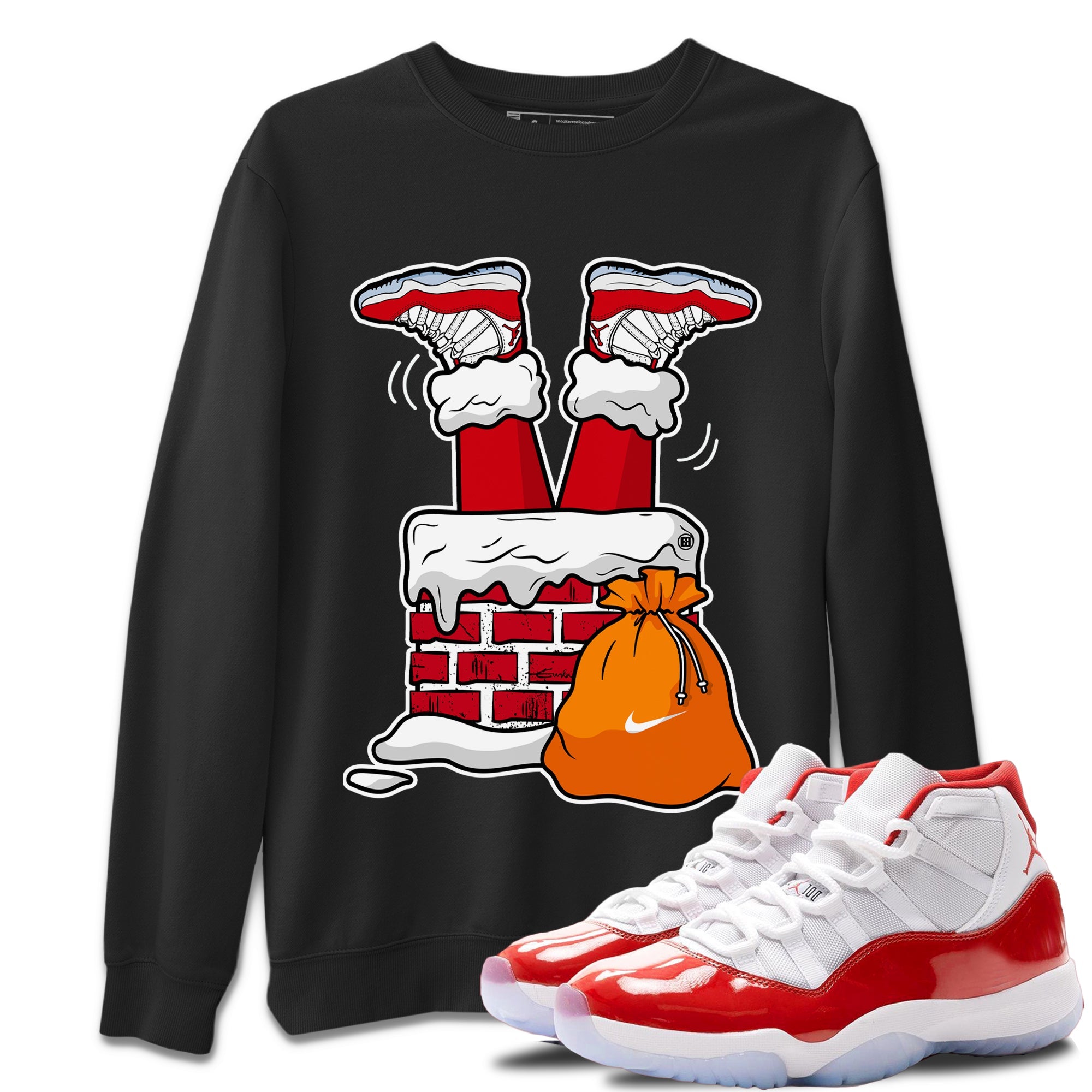 Santa Stuck In Chimney Unisex Sweater – Air Jordan 11 Cherry, Sneakers Matching Sweater