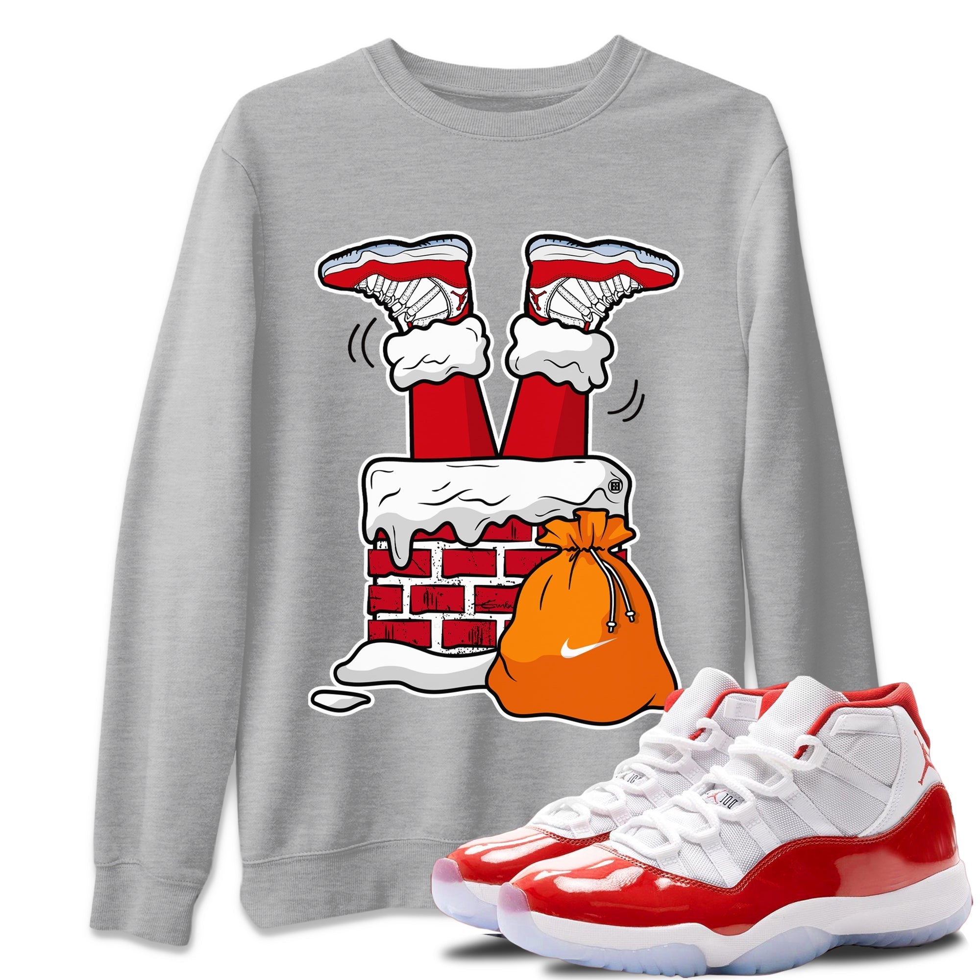 Santa Stuck In Chimney Unisex Sweater – Air Jordan 11 Cherry, Sneakers Matching Sweater