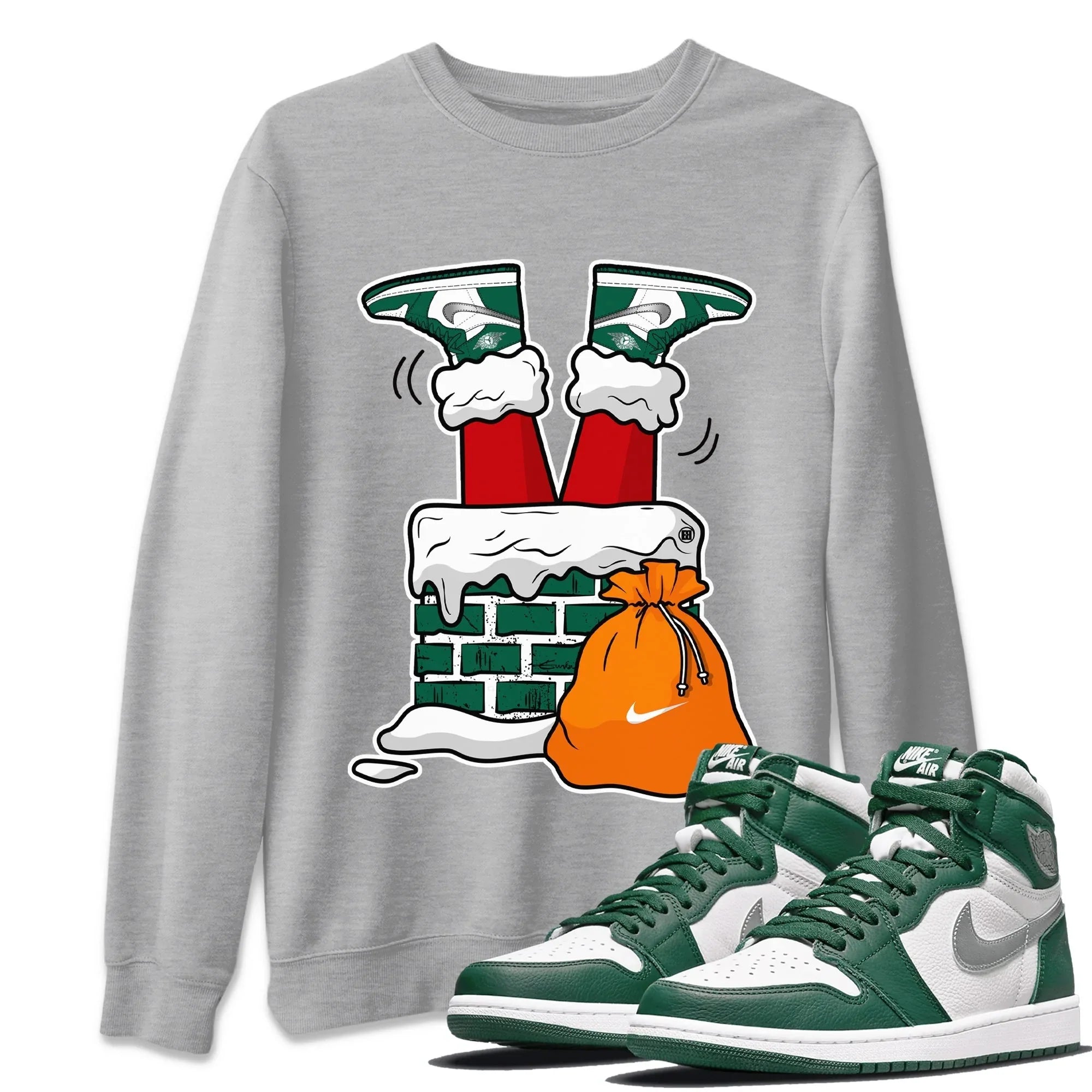 Santa Stuck In Chimney Unisex Sweater – Air Jordan 1 Gorge Green, Sneakers Matching Sweater