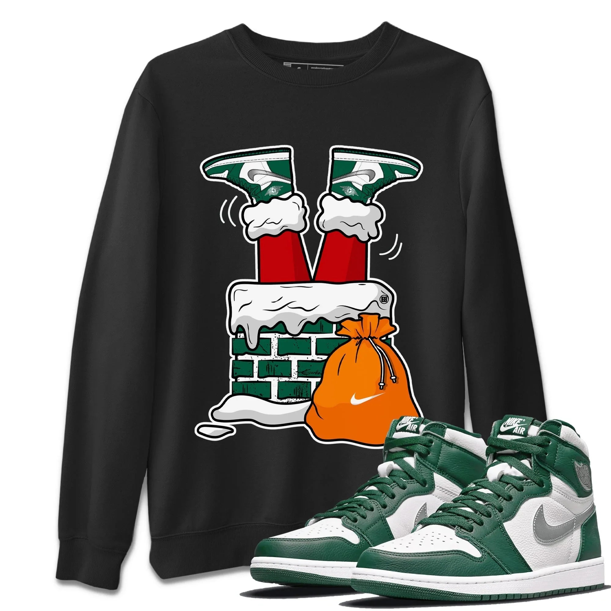 Santa Stuck In Chimney Unisex Sweater – Air Jordan 1 Gorge Green, Sneakers Matching Sweater