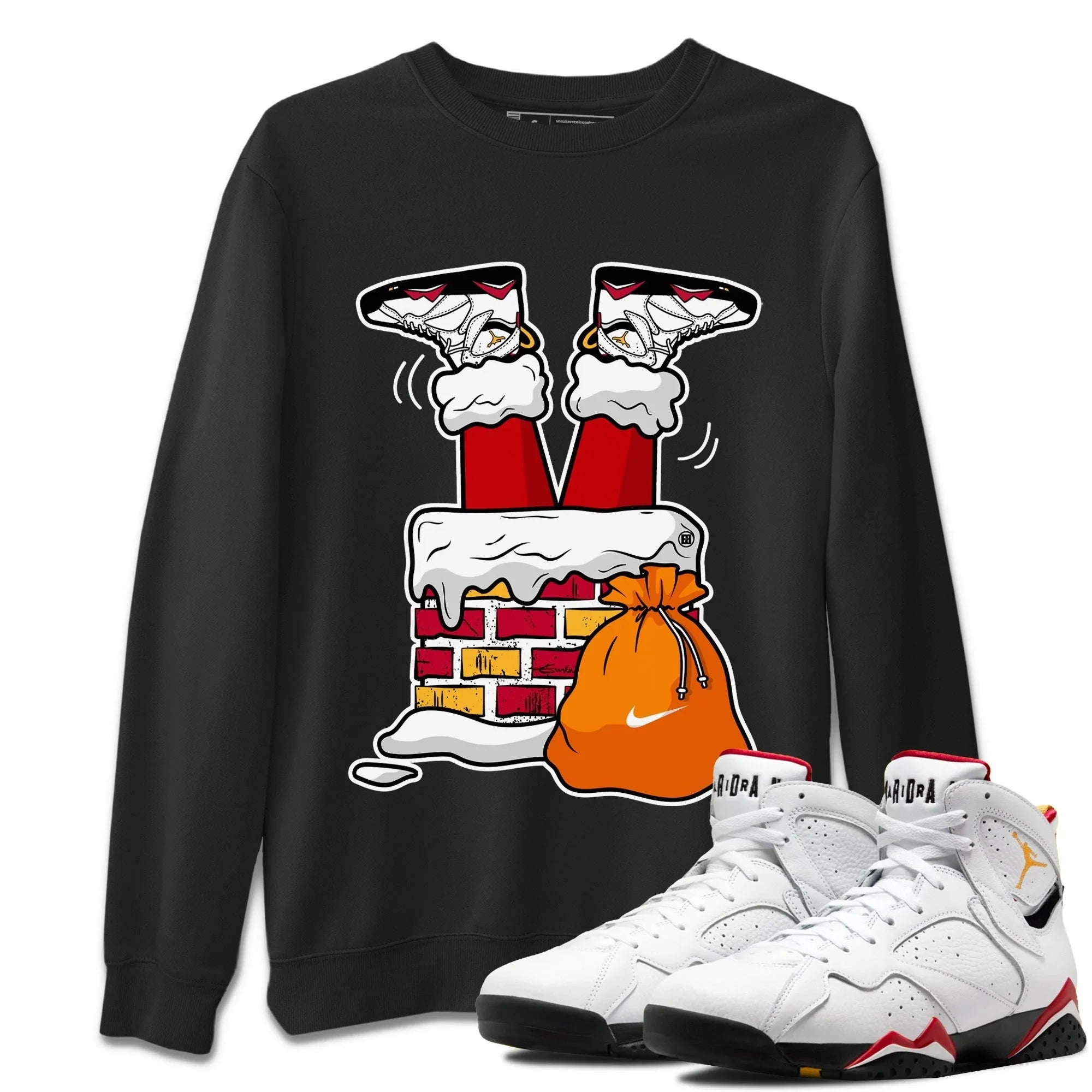Santa Stuck In Chimney Unisex Sweater – Air Jordan 7 Cardinal, Sneakers Matching Sweater