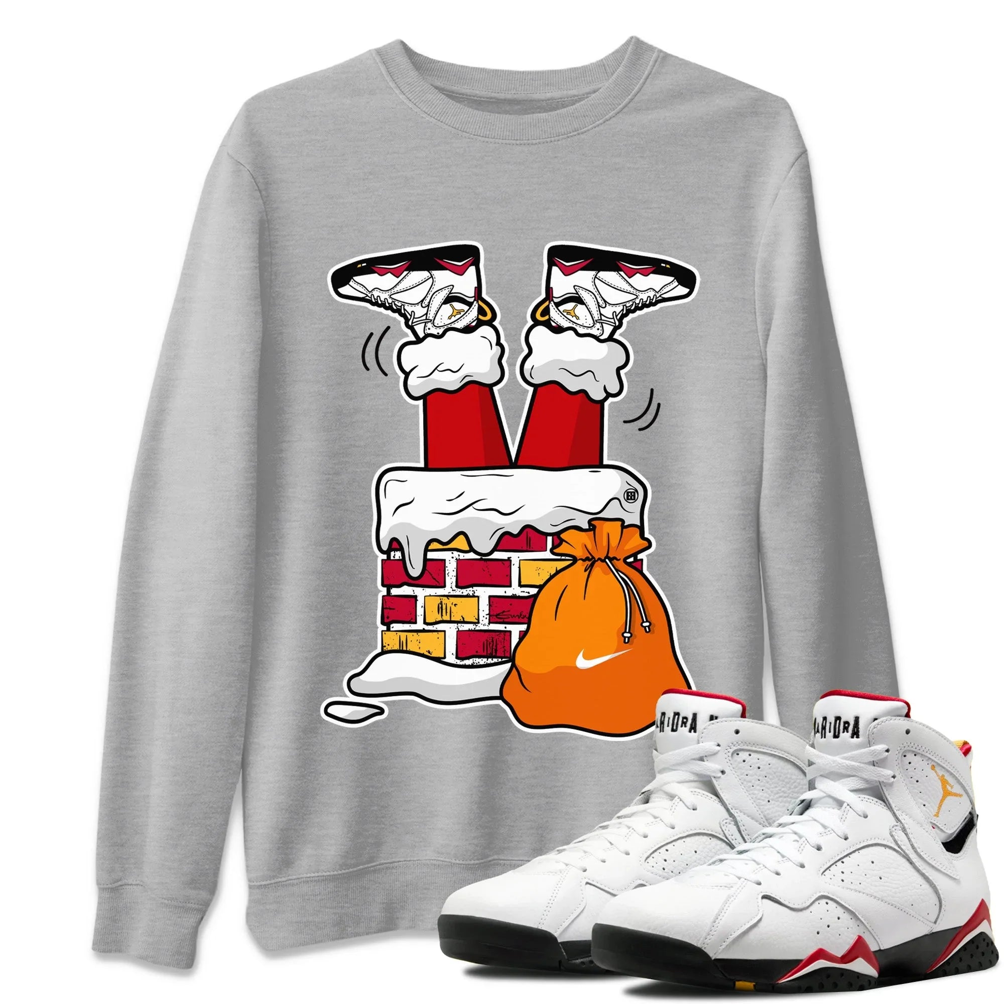 Santa Stuck In Chimney Unisex Sweater – Air Jordan 7 Cardinal, Sneakers Matching Sweater