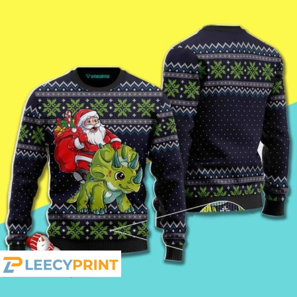 Santa Triceratops Knitting Pattern Dinosaur Christmas Sweater
