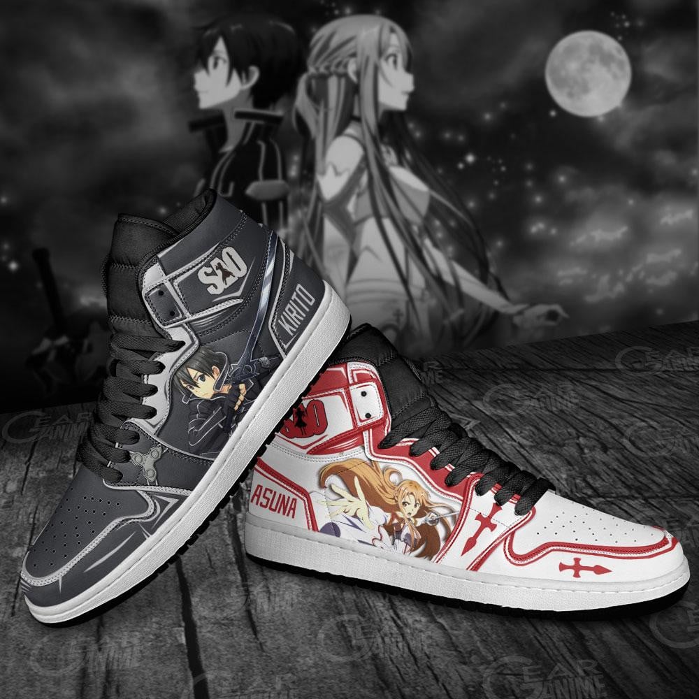 SAO Kirito And Asuna Anime JD1s Sneakers For Sword Art Online Fans, Air Jordan Hightop