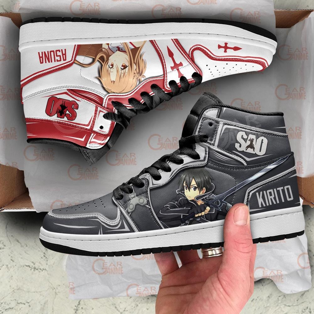SAO Kirito And Asuna Anime JD1s Sneakers For Sword Art Online Fans, Air Jordan Hightop