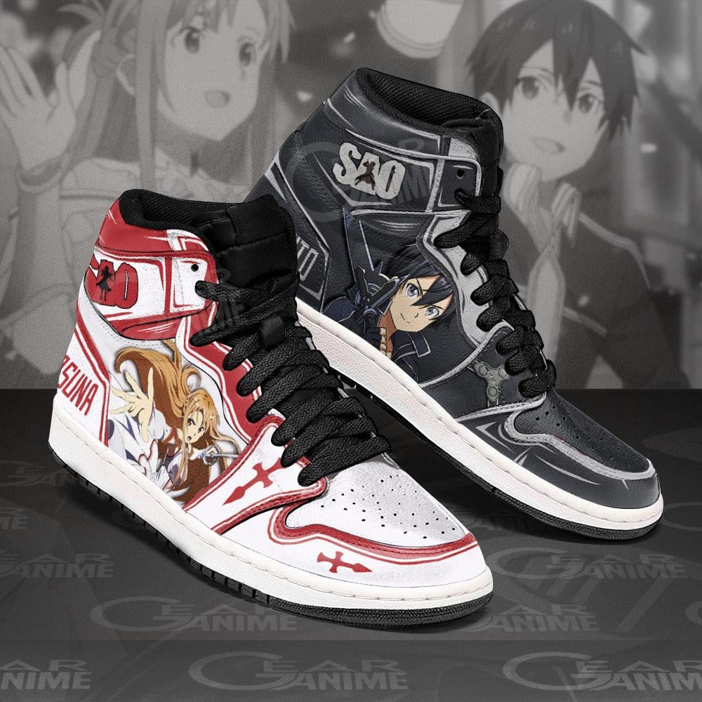 SAO Kirito And Asuna Anime JD1s Sneakers For Sword Art Online Fans, Air Jordan Hightop
