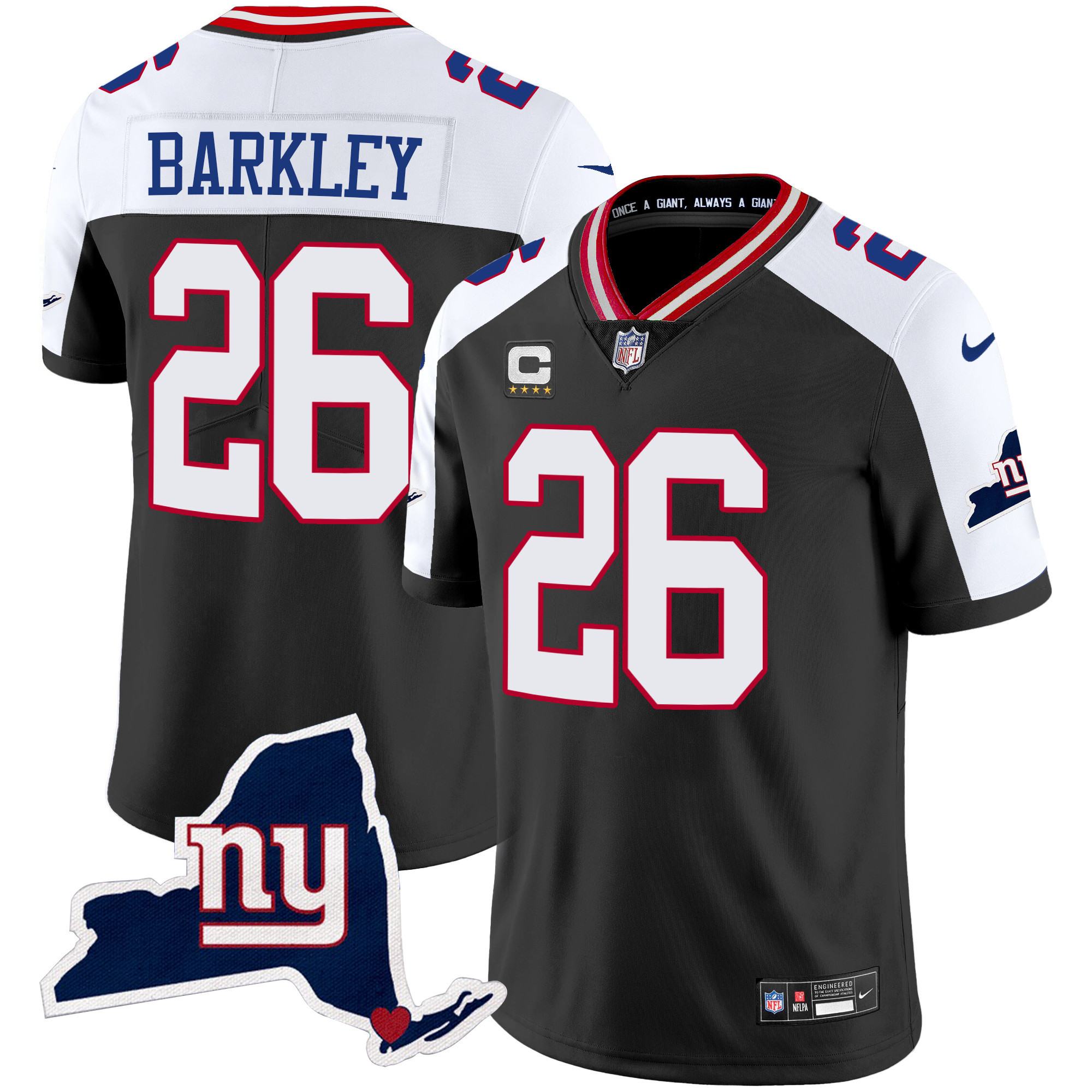Saquon Barkley Men's New York Giants New York State Map Patch Limited Black Alternate Jersey - All Stitched 