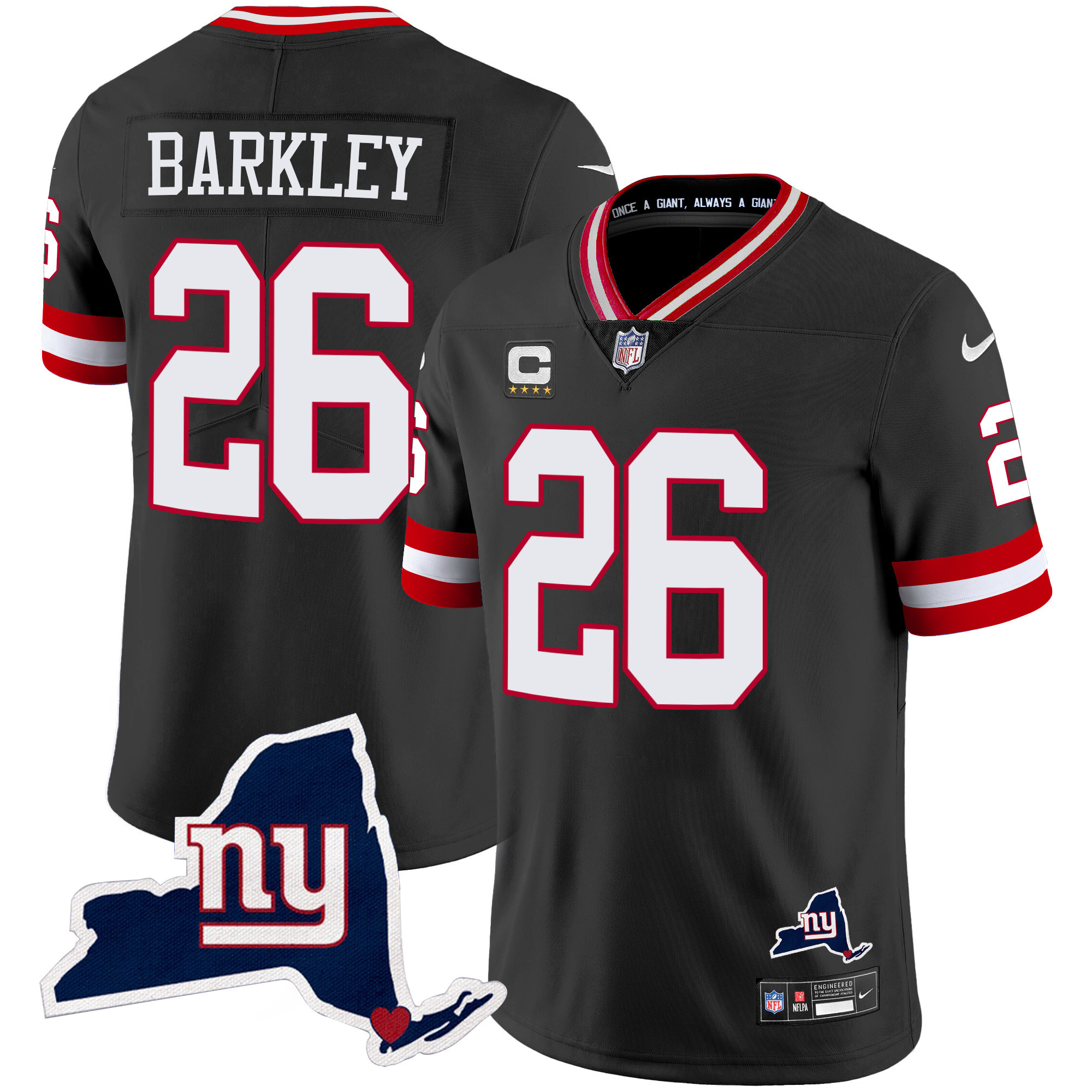 Saquon Barkley Men's New York Giants New York State Map Patch Limited Black Jersey - All Stitched 