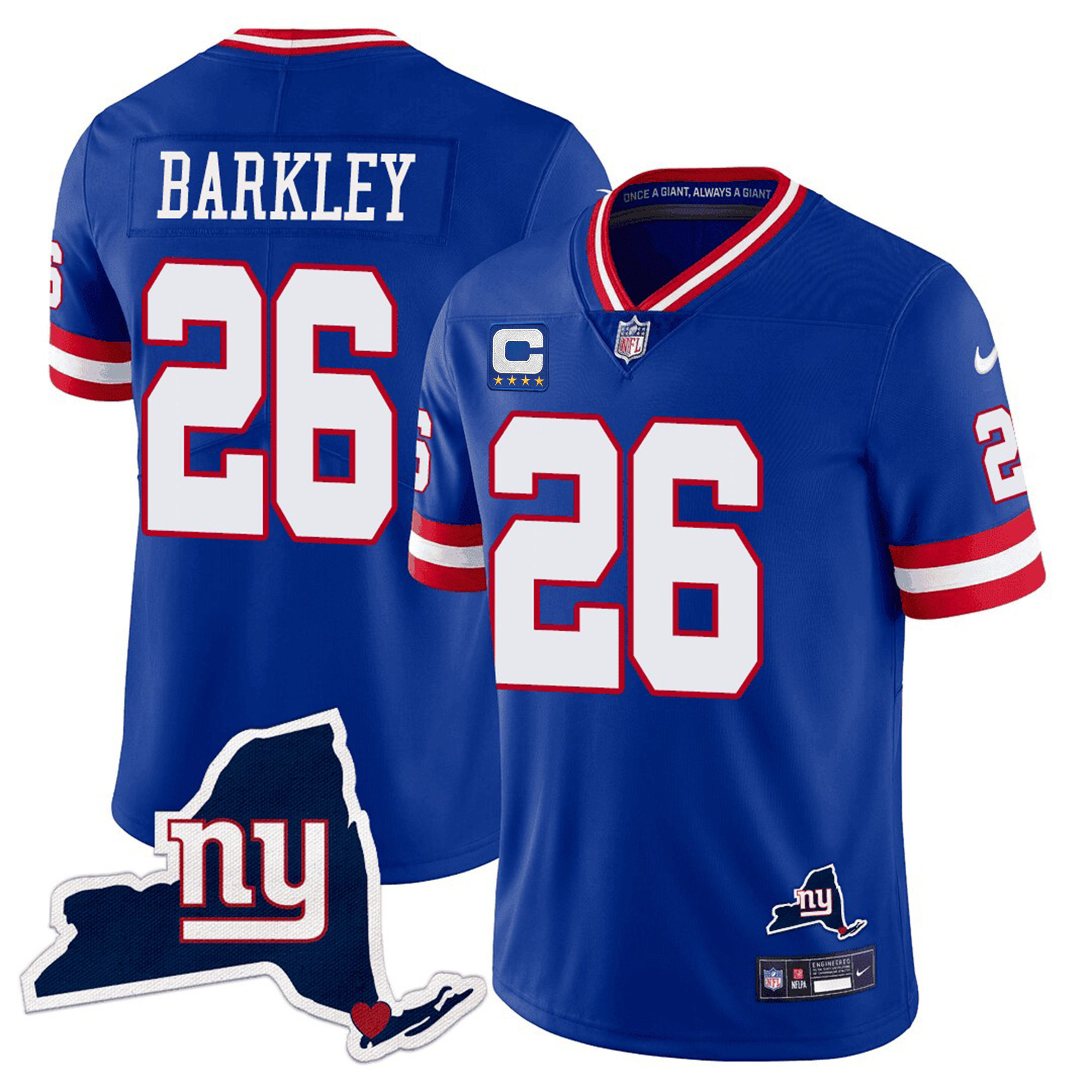 Saquon Barkley Men's New York Giants New York State Map Patch Limited Royal Jersey - All Stitched 