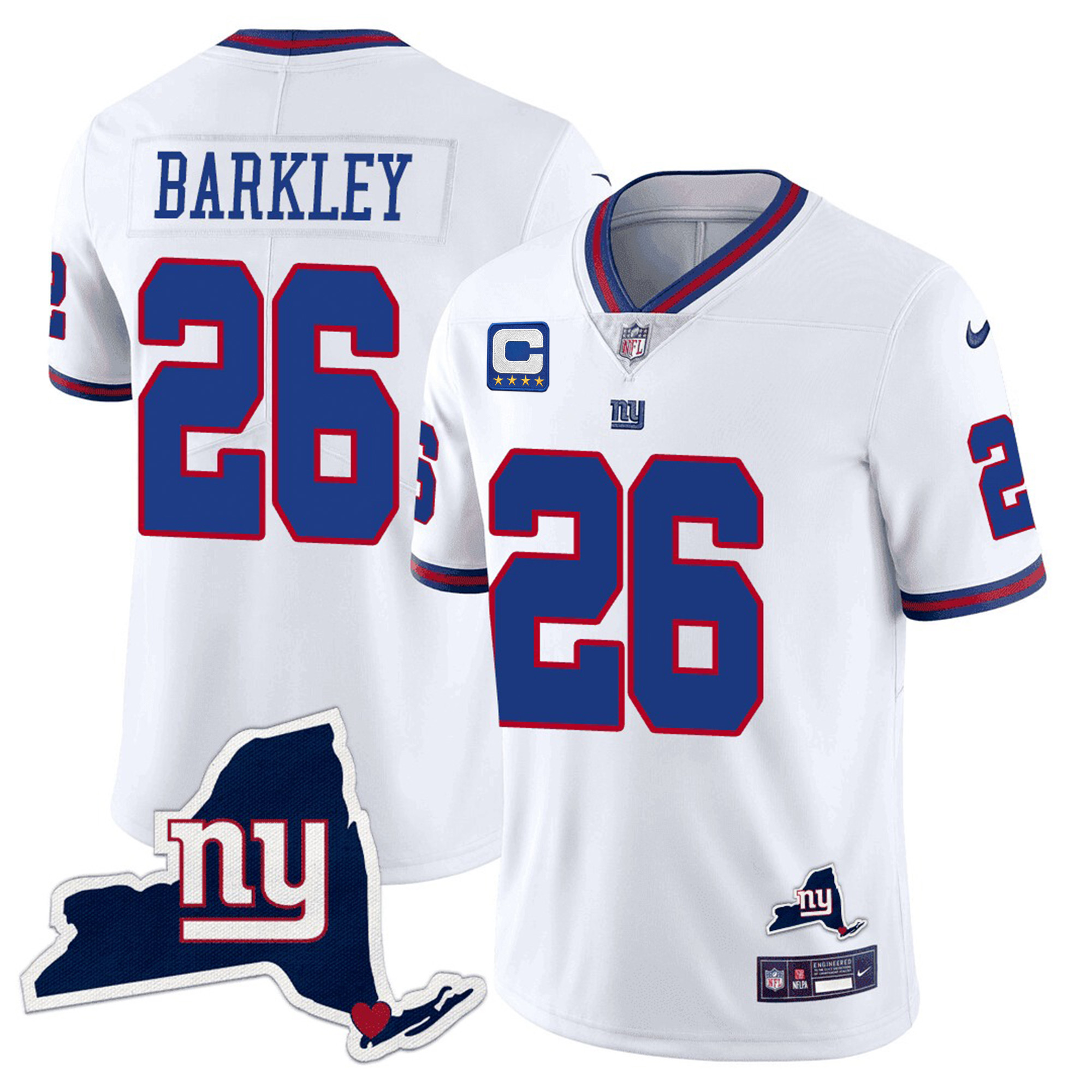 Saquon Barkley Men's New York Giants New York State Map Patch Limited White Jersey - All Stitched 