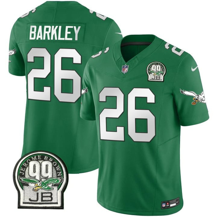 Saquon Barkley Men's Philadelphia Eagles Jerome Brown Patch Kelly Green Alternate V2 Jersey - All Stitched