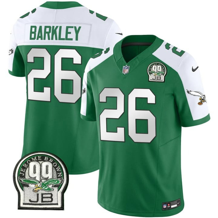 Saquon Barkley Men's Philadelphia Eagles Jerome Brown Patch Kelly Green Alternate V2 Kelly Alternate Jersey - All Stitched