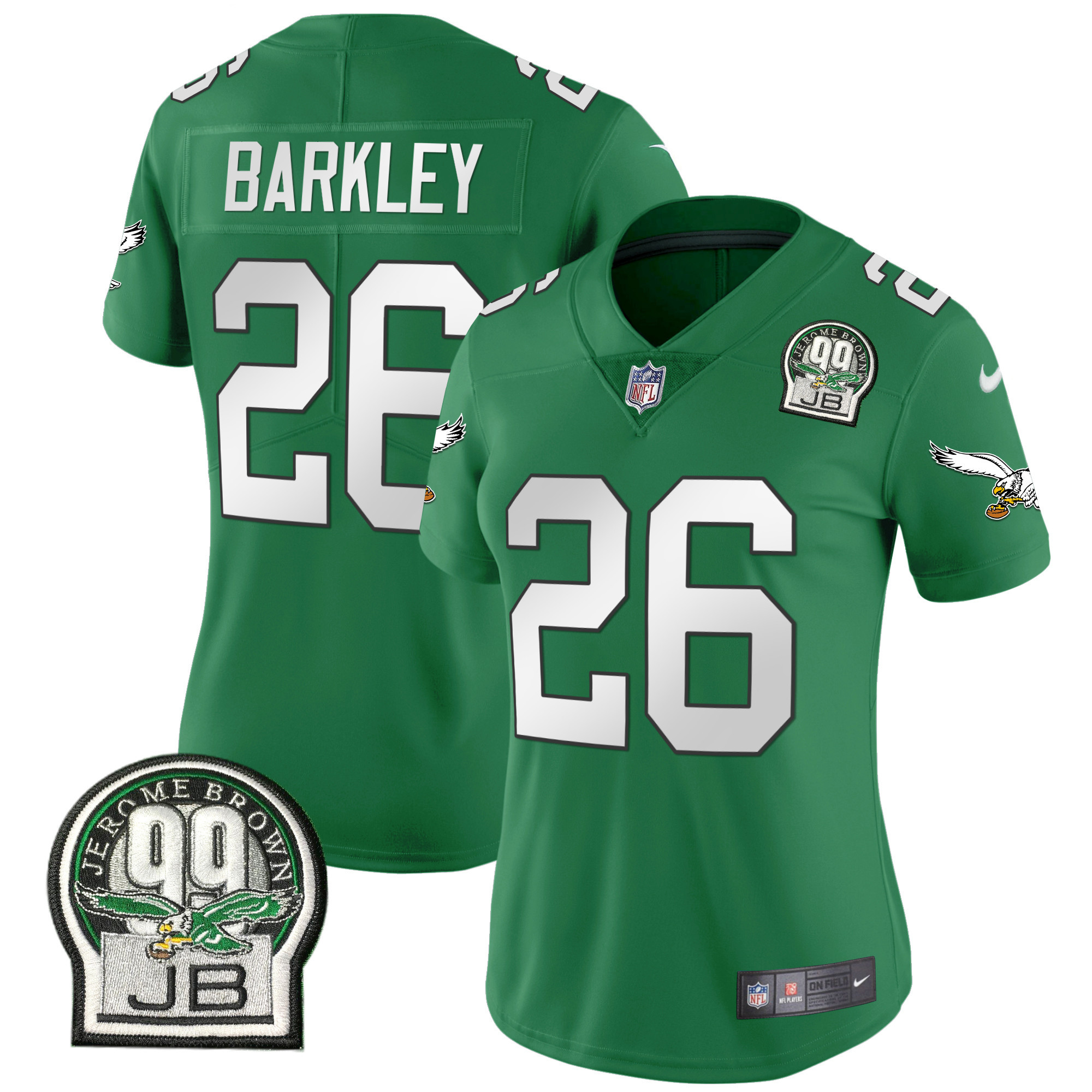 Saquon Barkley Women's Philadelphia Eagles Jerome Brown Patch Kelly Green Alternate V2 Jersey - All Stitched
