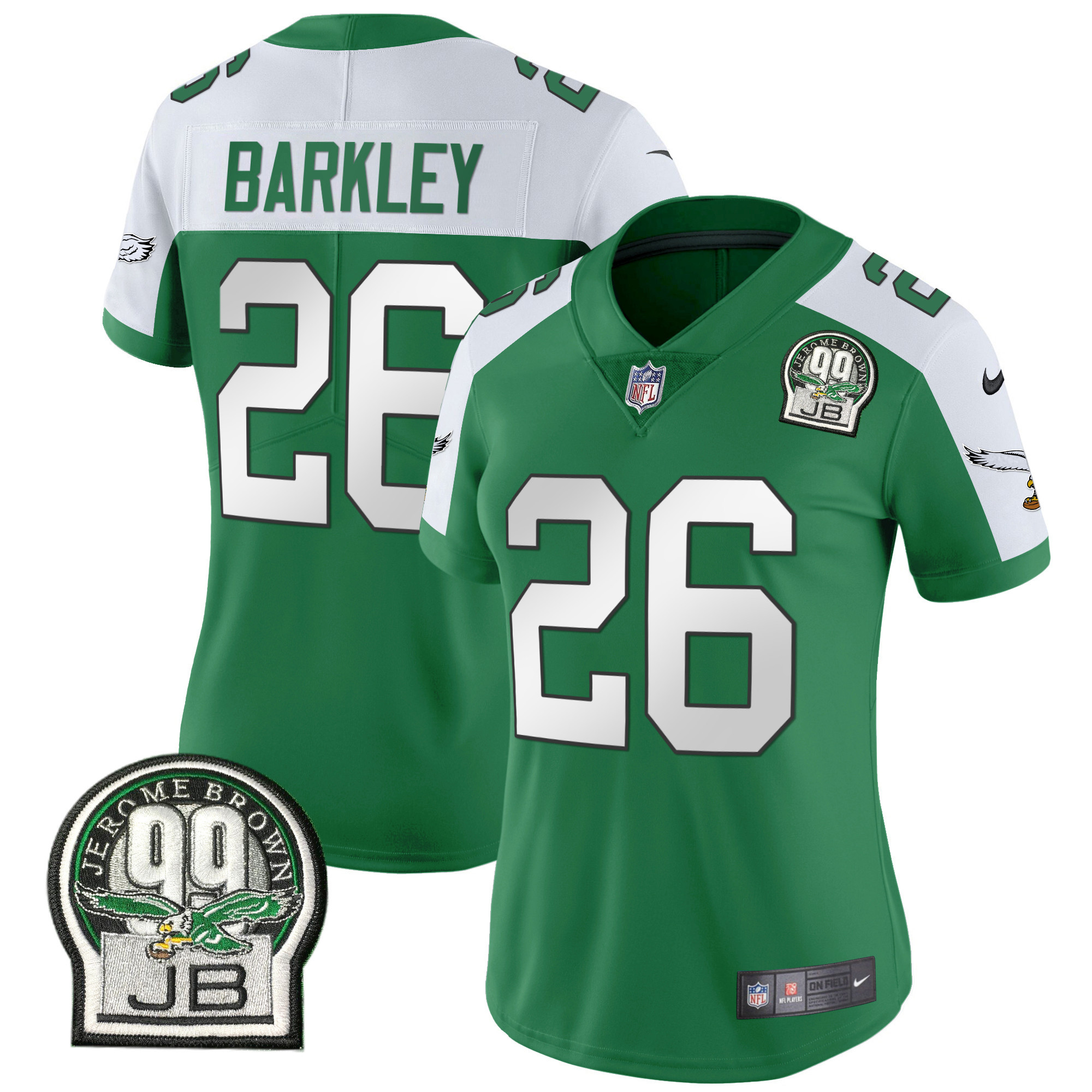 Saquon Barkley Women's Philadelphia Eagles Jerome Brown Patch Kelly Green Alternate V2 Kelly Alternate Jersey - All Stitched