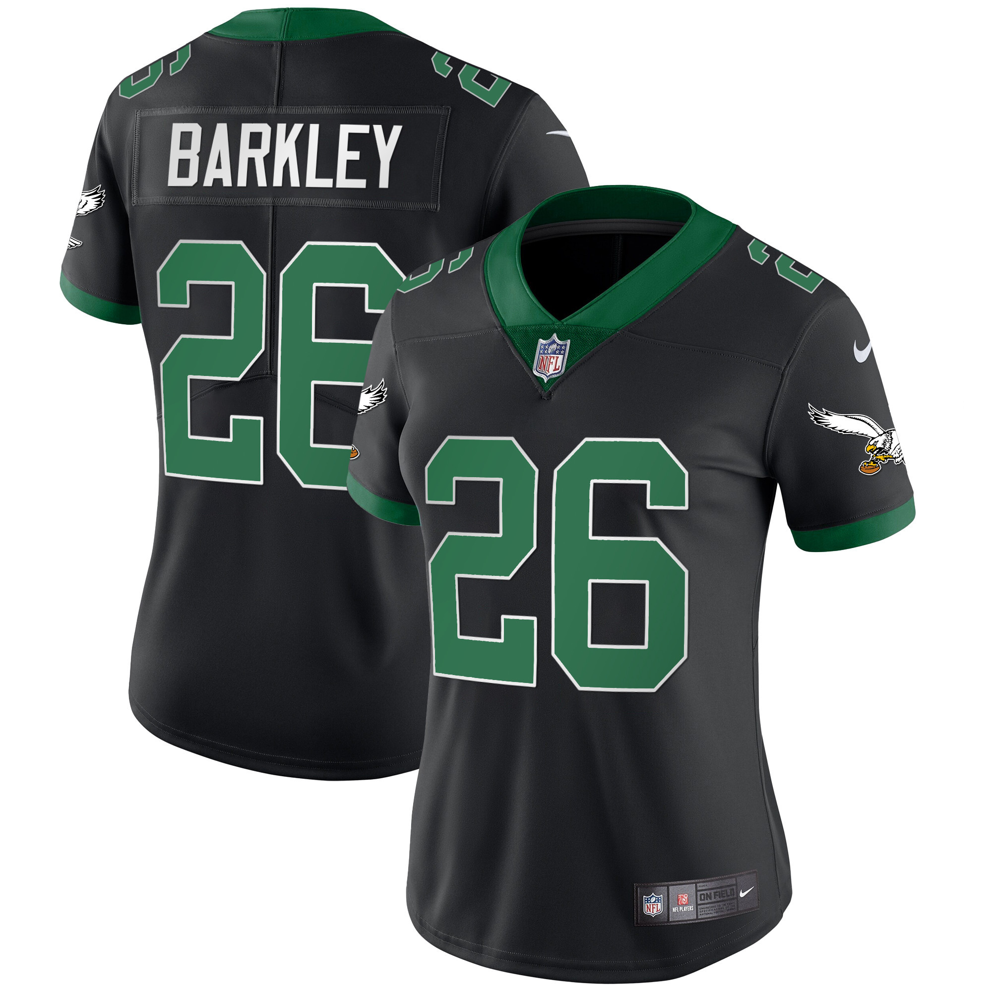 Saquon Barkley Women's Philadelphia Eagles Throwback Kelly Vapor Limited V2 Kelly Black Jersey - All Stitched