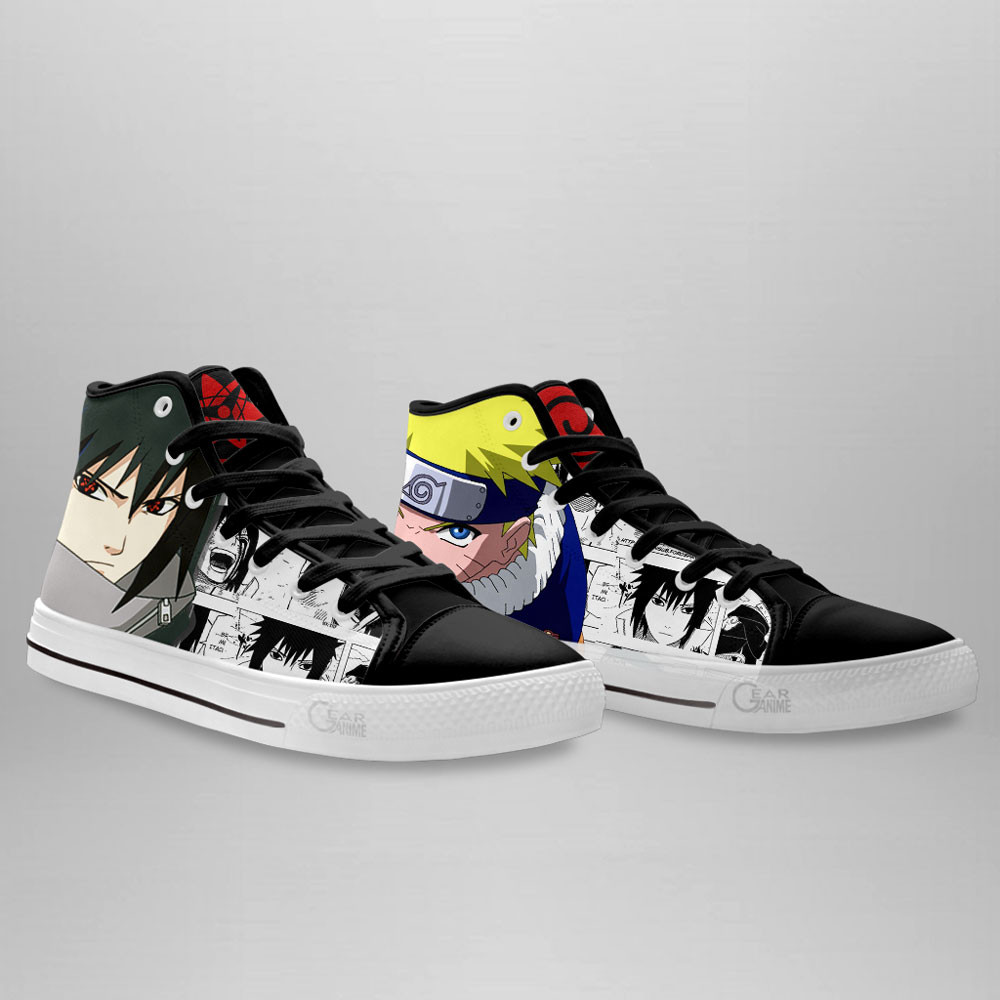 Sasuke Uchiha and Nrt Uzumaki High Top Shoes Custom Anime Sneakers Mix Manga