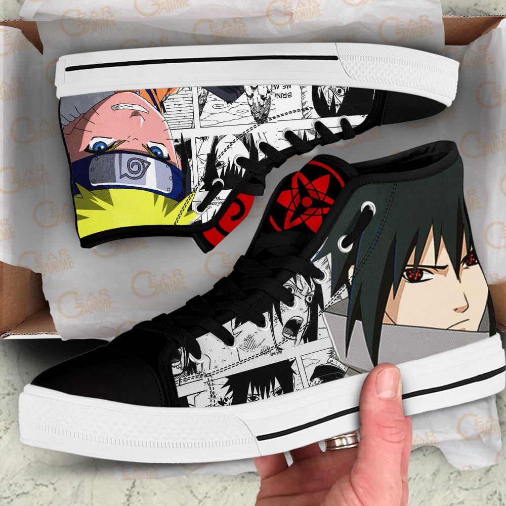 Sasuke Uchiha and Nrt Uzumaki High Top Shoes Custom Anime Sneakers Mix Manga