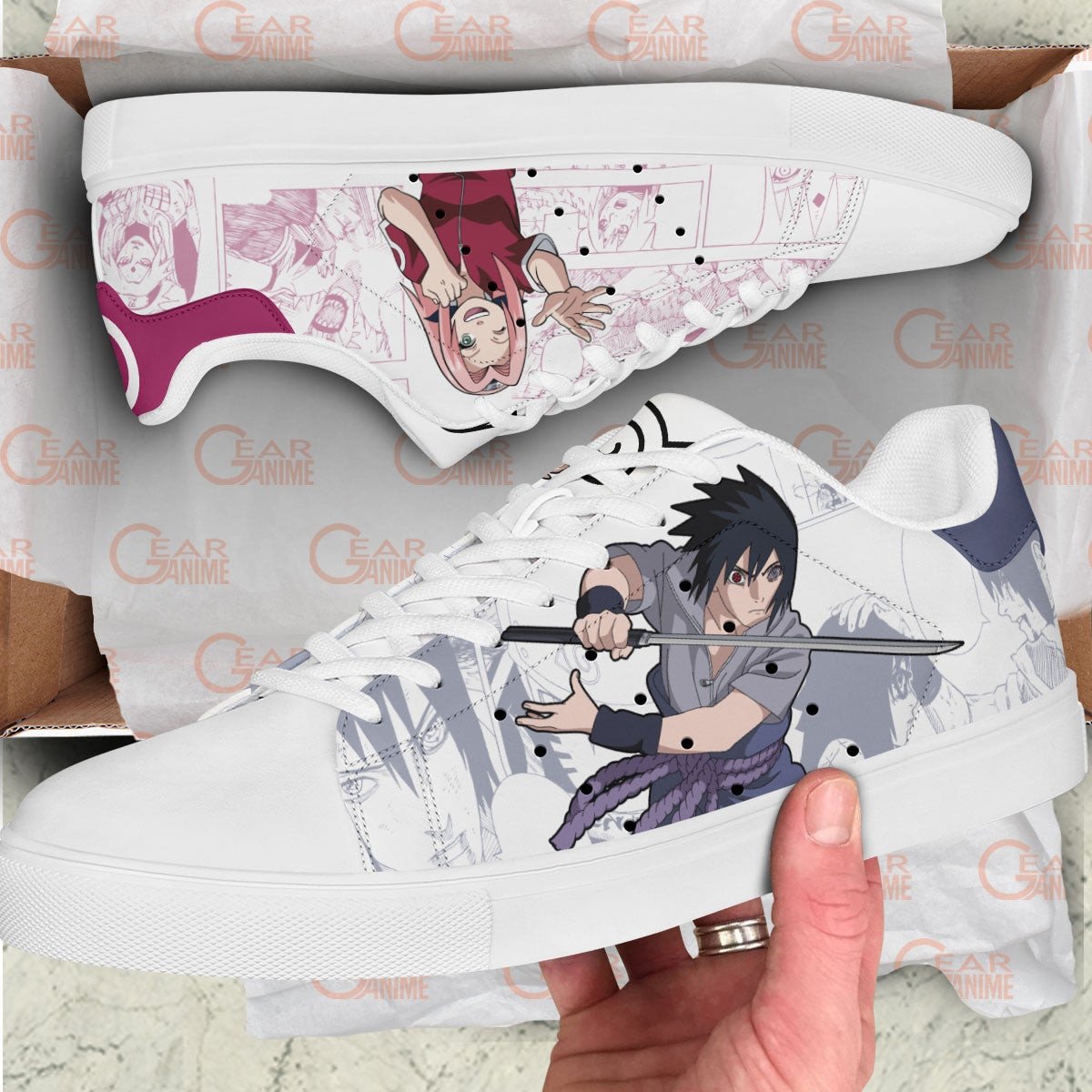 Sasuke Uchiha and Sakura Haruno Skate Sneakers Custom NRT Anime Shoes
